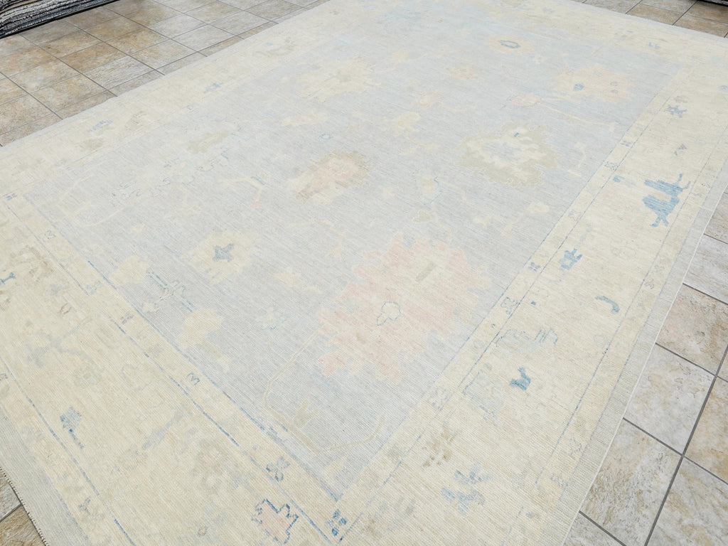 10x14 Ft Muted Blue Ushak Rug - Hand Knotted Wool Area Rug
