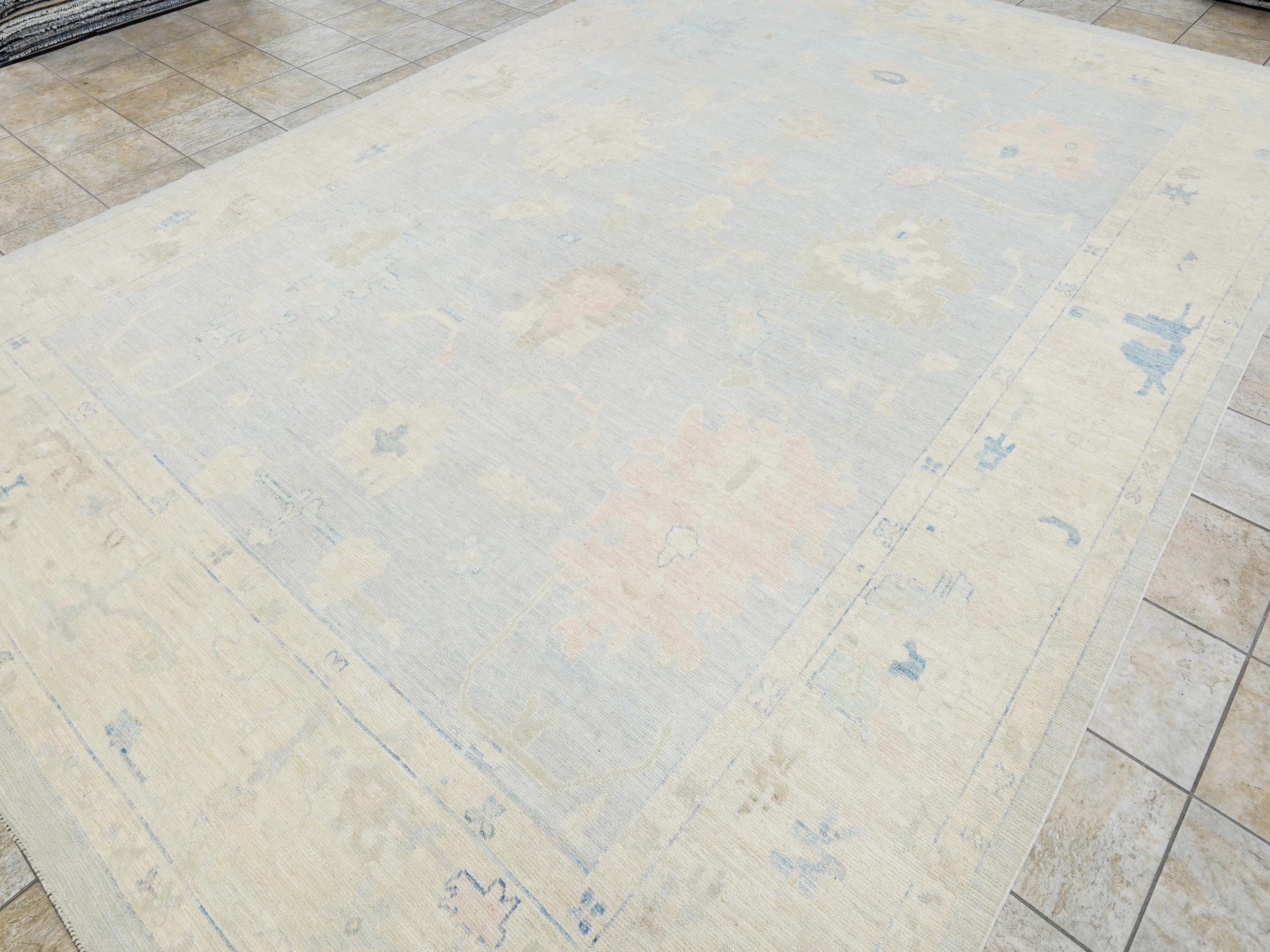 10x14 Ft Muted Blue Ushak Rug - Hand Knotted Wool Area Rug