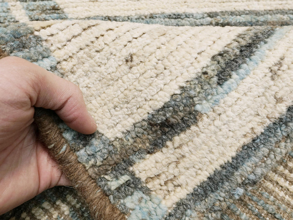 8x10 Ft Beige & Blue Moroccan Rug - Handmade Wool Area Rug