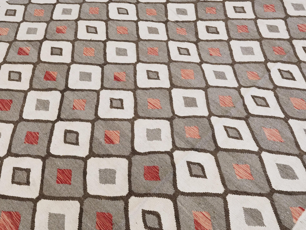 8x10 Ft Brown & Beige Kilim Rug - Flat Weave Area Rug - Tribal Design