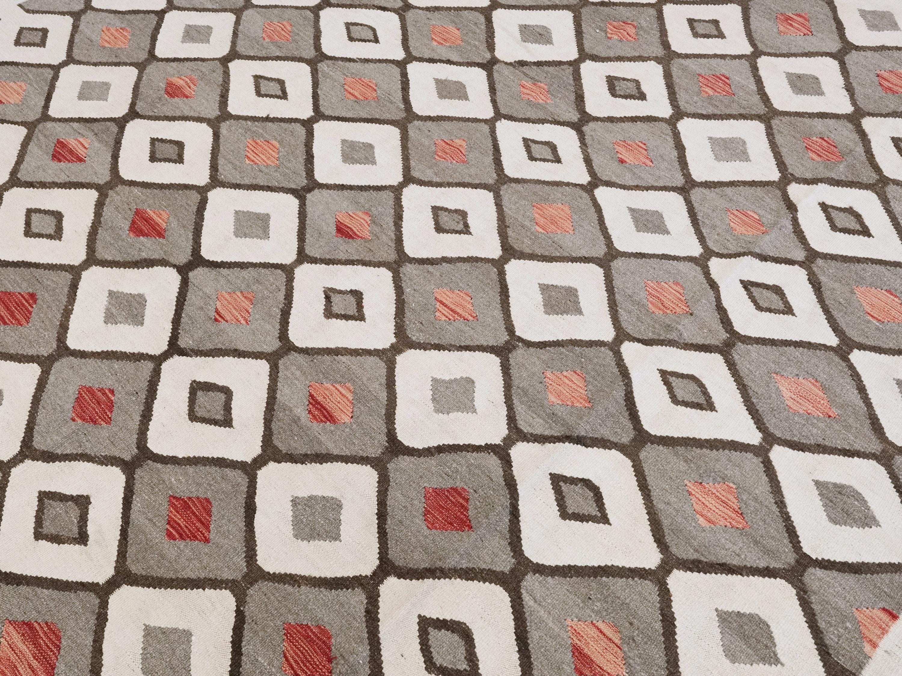 8x10 Ft Brown & Beige Kilim Rug - Flat Weave Area Rug - Tribal Design