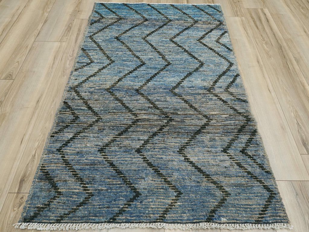 3x5 Ft Blue Moroccan Rug - Hand Knotted Area Rug