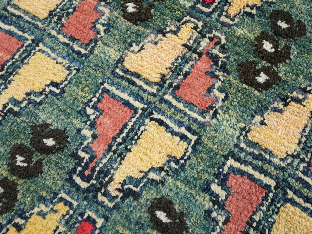 1x2 Ft Hand Knotted Dark Green Serapi Rug - Ghazni Wool Accent Rug