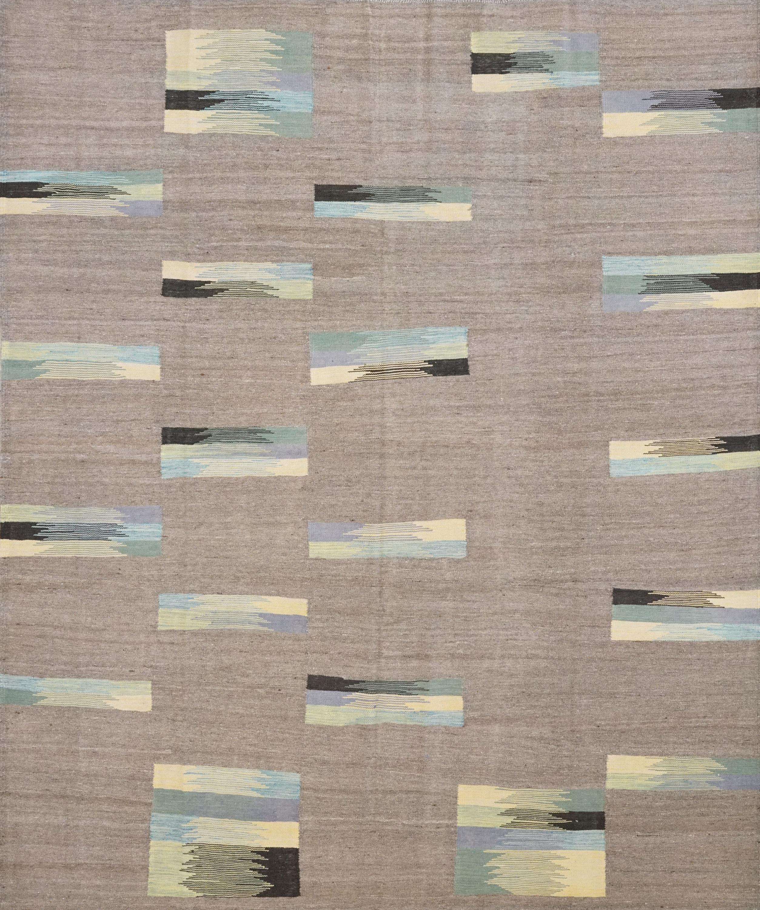 8x10 Ft Brown & Green Kilim Rug - Flat Weave Area Rug