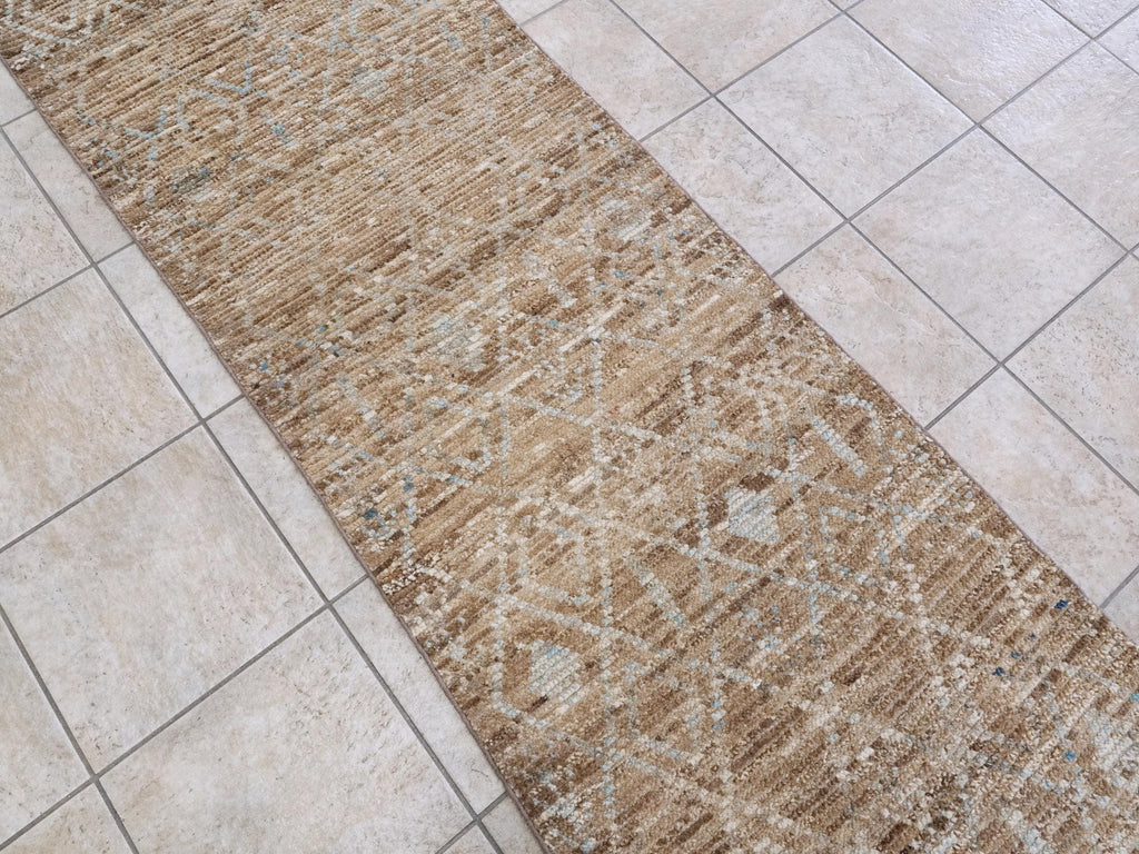 13 Ft Brown Moroccan Runner Rug - Afghan Handmade Hallway Rug