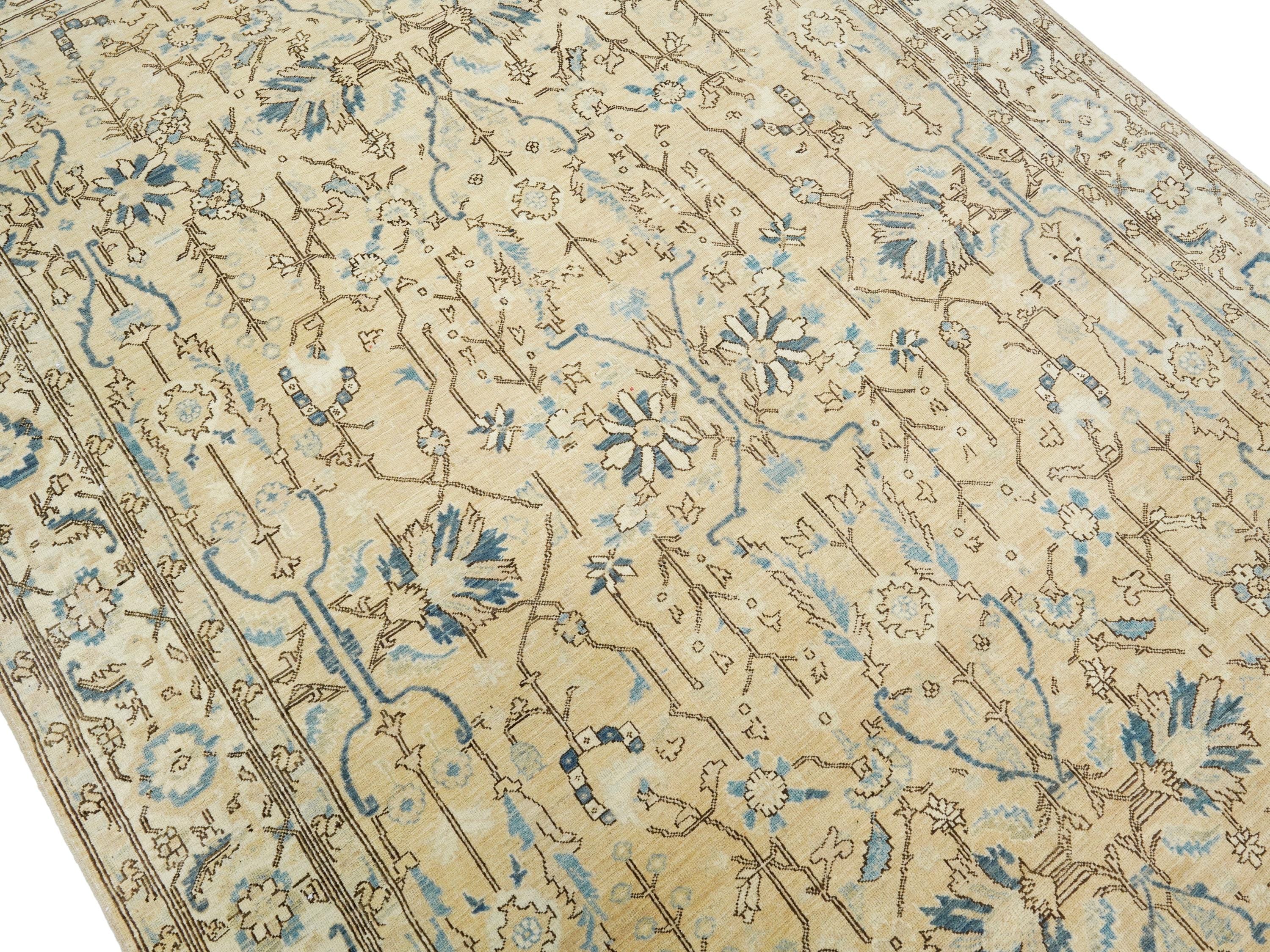 6x9 Ft Hand Knotted Bidjar Rug - Beige & Blue Persian Antique