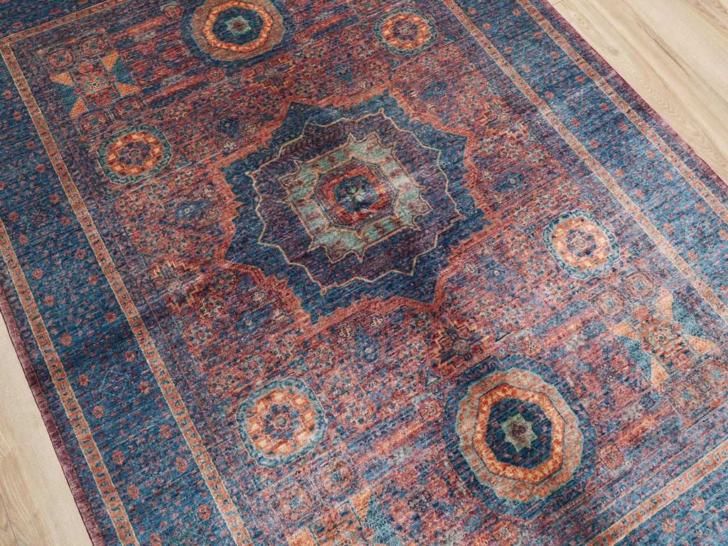 6x8 Ft Blue Mamluk Rug - Hand Knotted Oriental Rug - Geometric Design