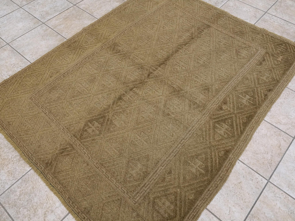 5x6 Ft Hand Knotted Wool Kilim Rug - Brown Tribal Rug - Vintage Afghan