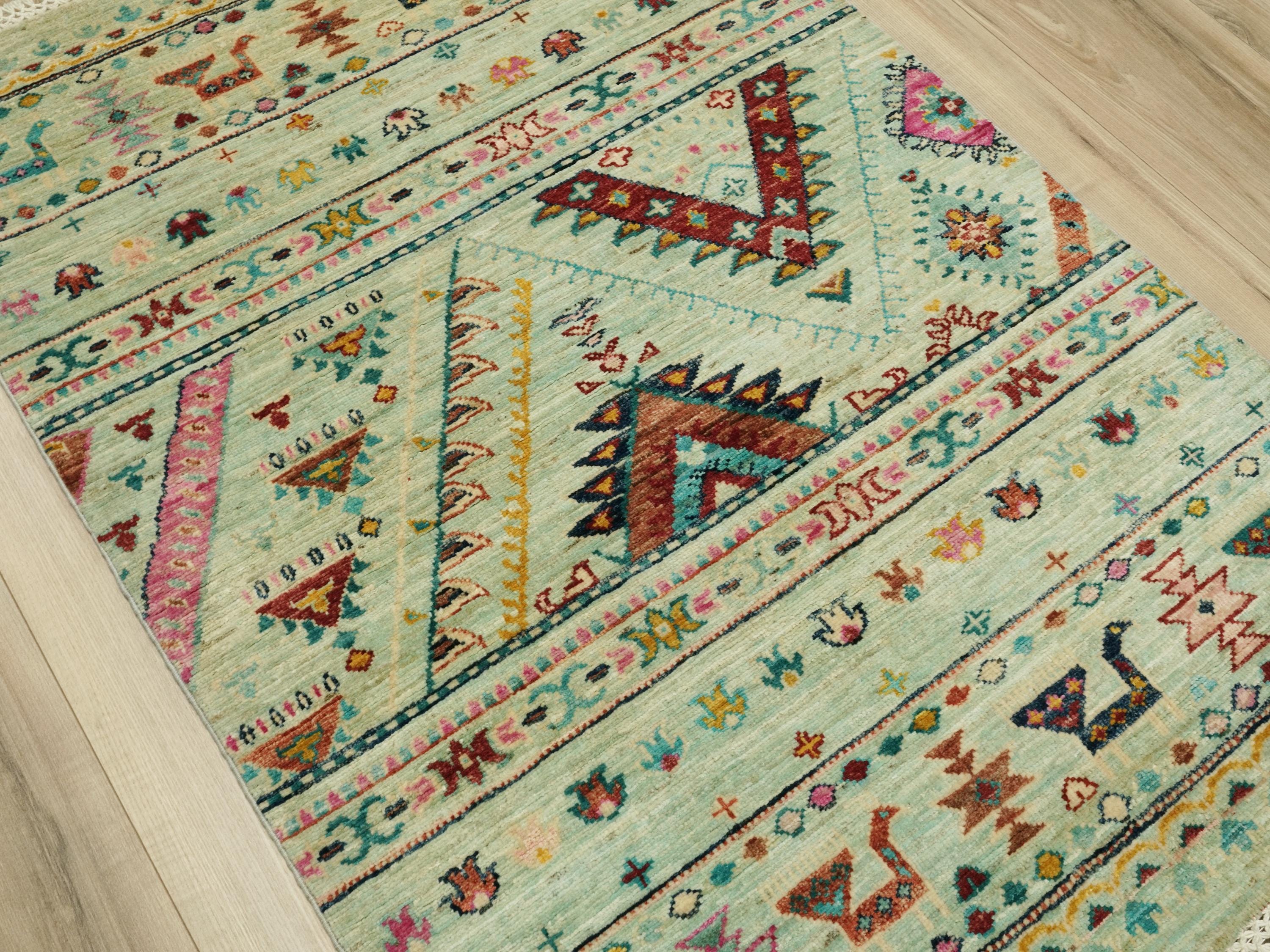 3x4 Ft Cyan Khorjin Rug - Afghan Handmade Wool Rug