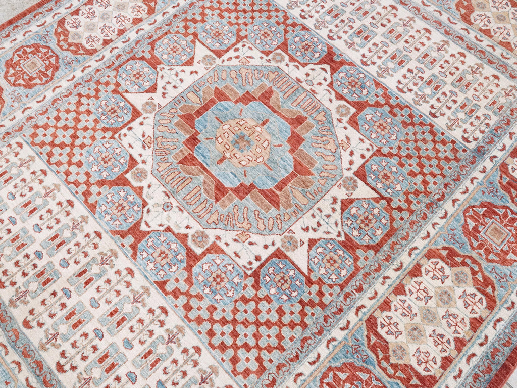 6x8 Ft Red & Beige Mamluk Rug - Hand Knotted Oriental Rug - Traditional Design