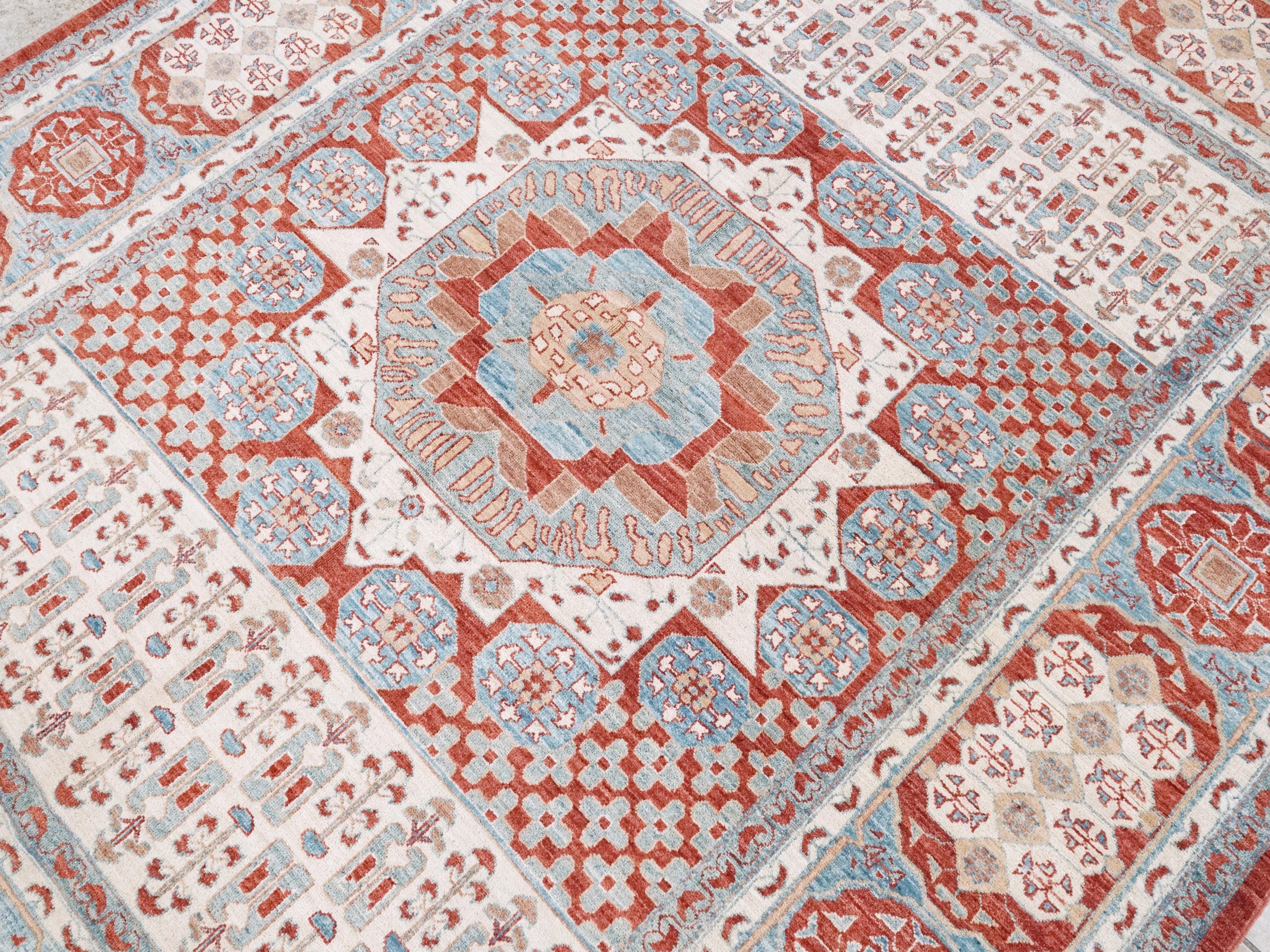 6x8 Ft Red & Beige Mamluk Rug - Hand Knotted Oriental Rug - Traditional Design