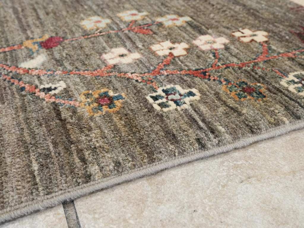 7x10 Ft Dark Brown Serapi Rug - Handmade Afghan Wool Rug - Floral Design