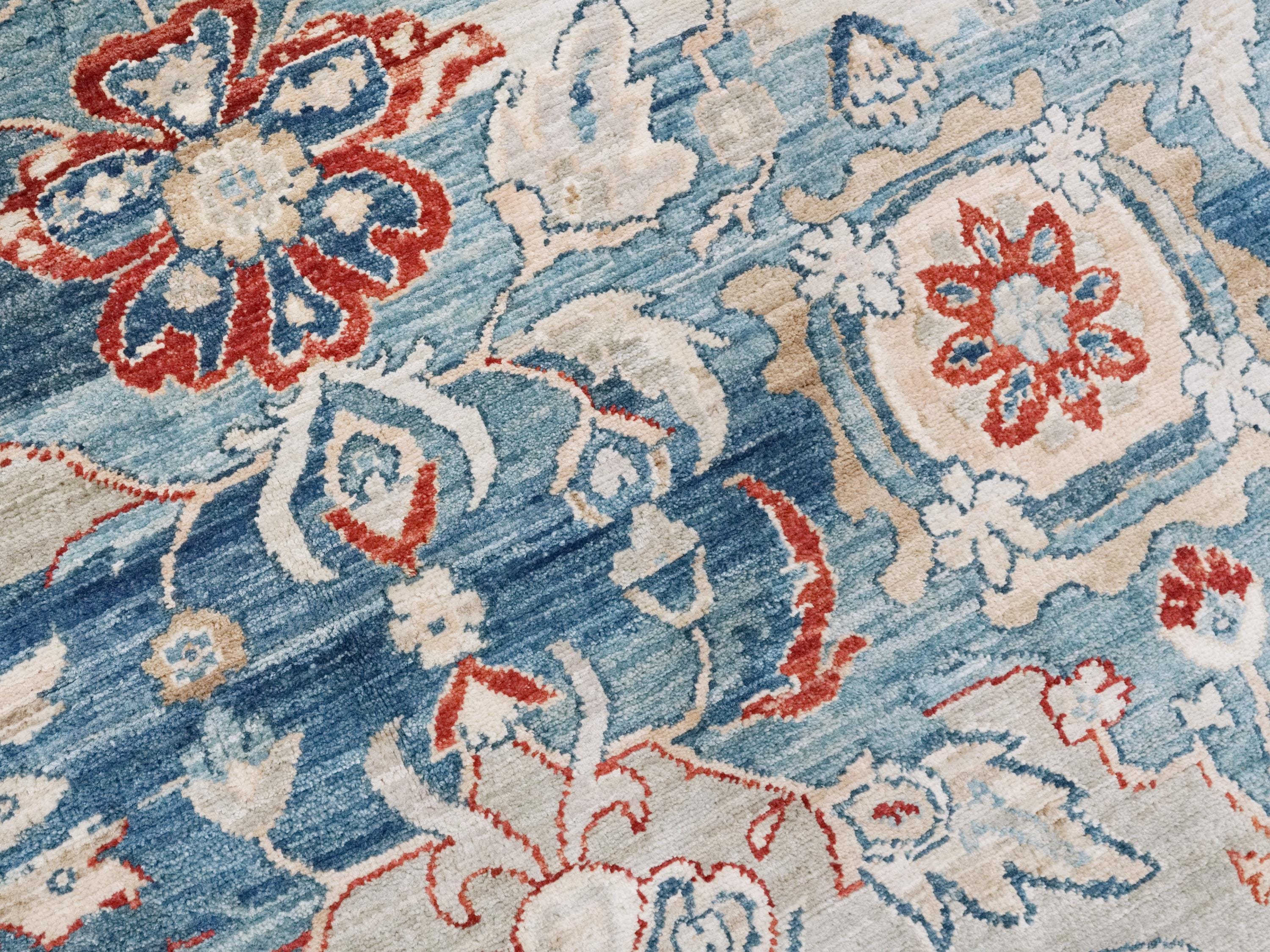 6x9 Ft Blue Serapi Rug - Afghan Wool Oriental Rug - All over Floral Design