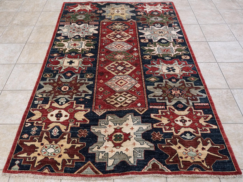 5x8 Ft Red & Blue Sarkisla Rug - Hand Knotted Wool Area Rug - Persian Design