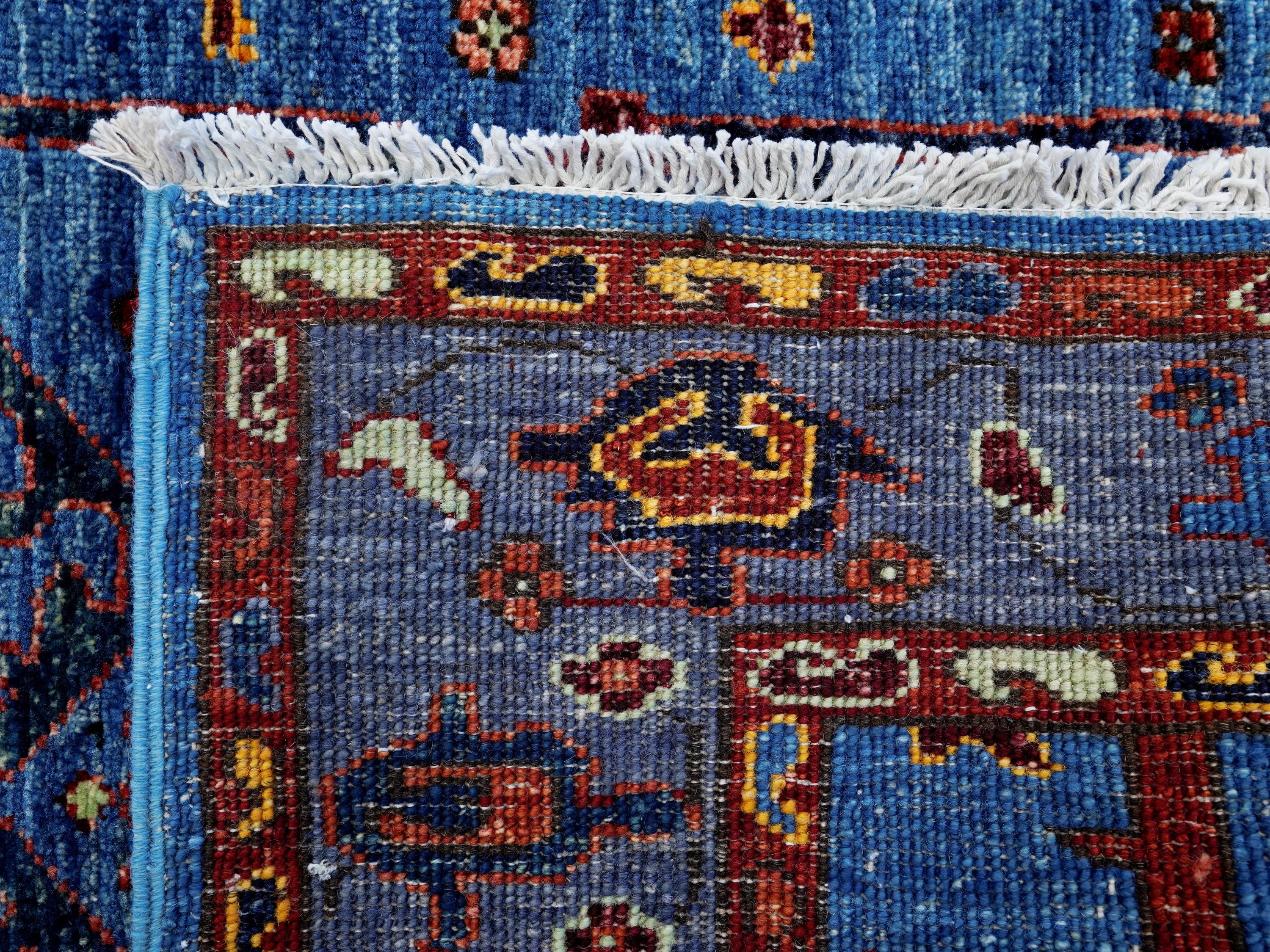 11 Ft Blue Heriz Runner Rug - Hand Knotted Hallway Rug - Persian Design