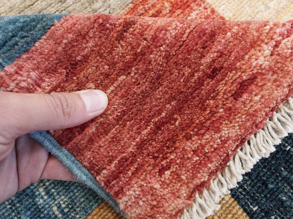 7x10 Multicolor Gabbeh Rug - Afghan Wool Area Rug - Geometric Design