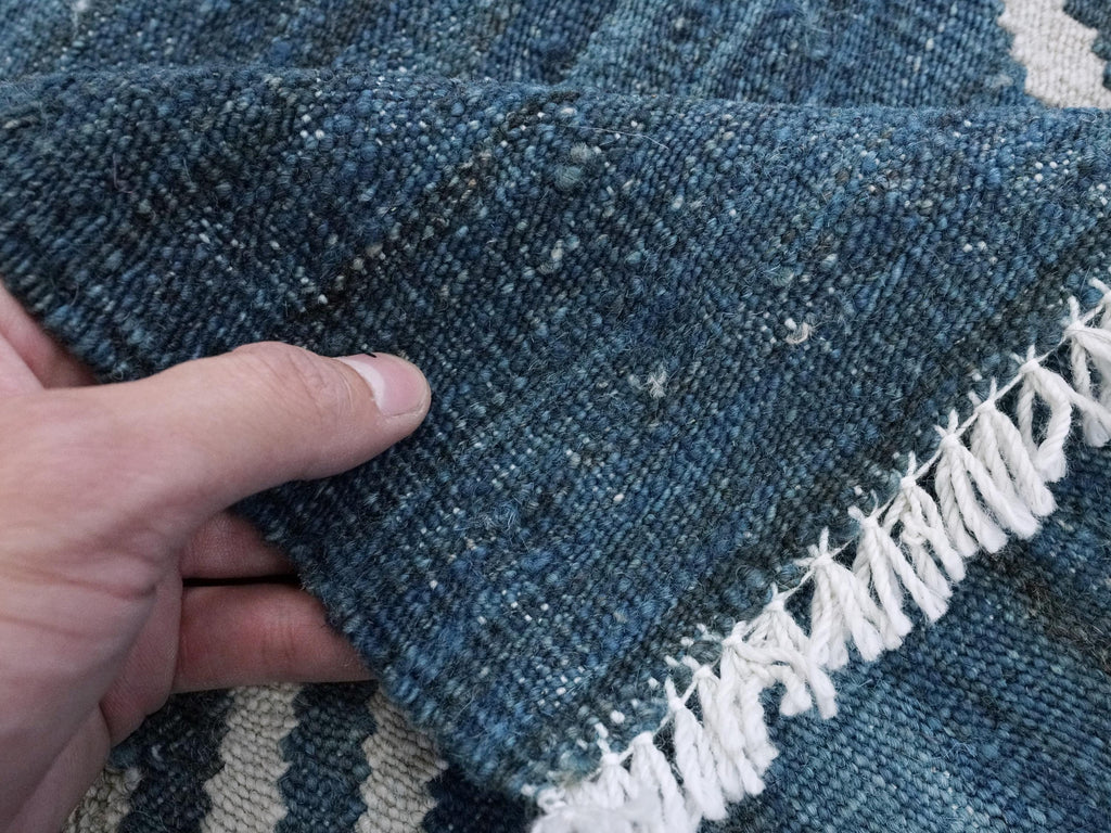 6x8 Ft Blue Kilim Rug - Flatweave Area Rug - Contemporary Design