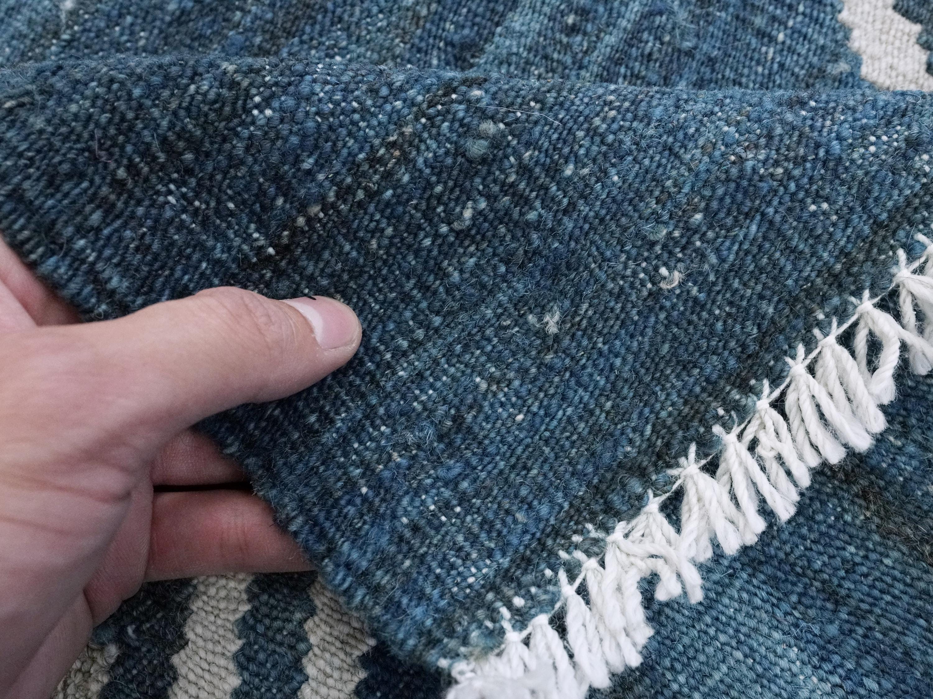 6x8 Ft Blue Kilim Rug - Flatweave Area Rug - Contemporary Design