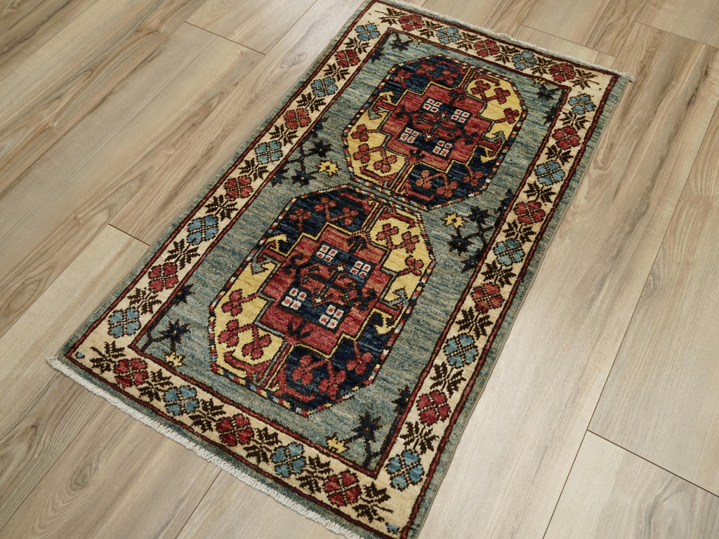 2x3 Ft Blue Ersari Rug - Afghan Wool Rug - Turkmen Design