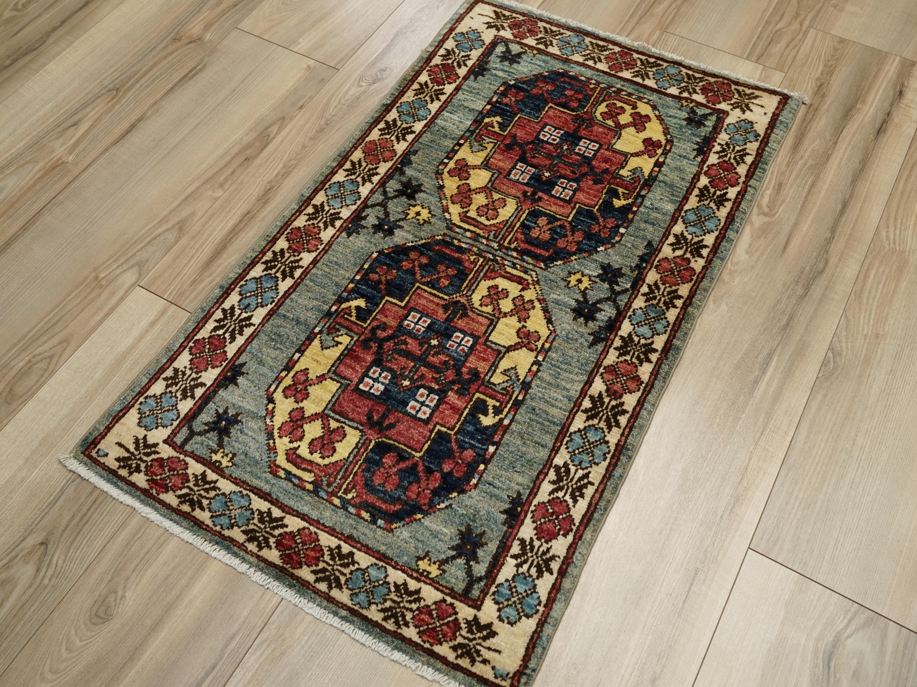 2x3 Ft Blue Ersari Rug - Afghan Wool Rug - Turkmen Design