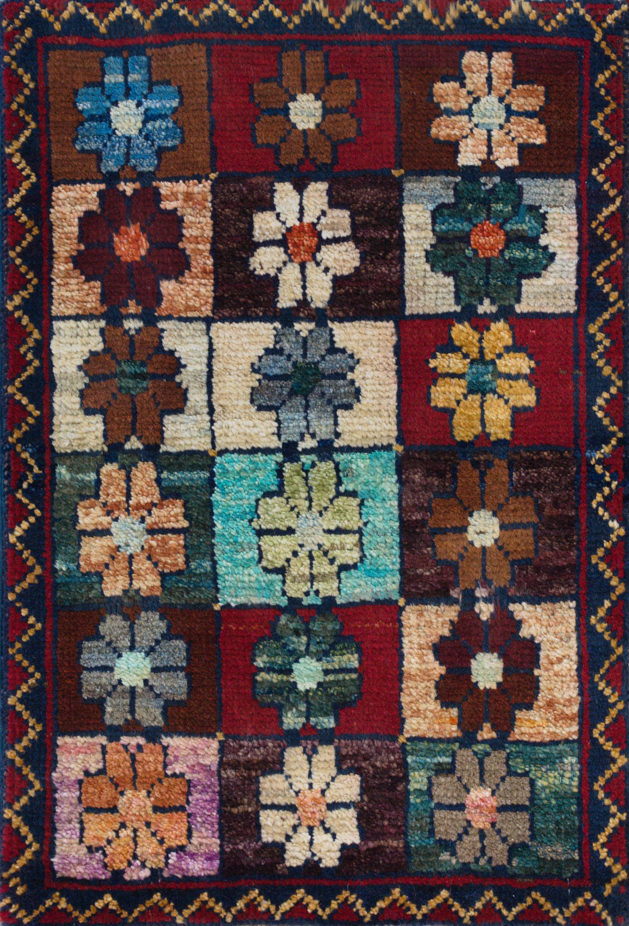 1x2 Ft Red & Blue Serapi Rug - Floral Accent Rug