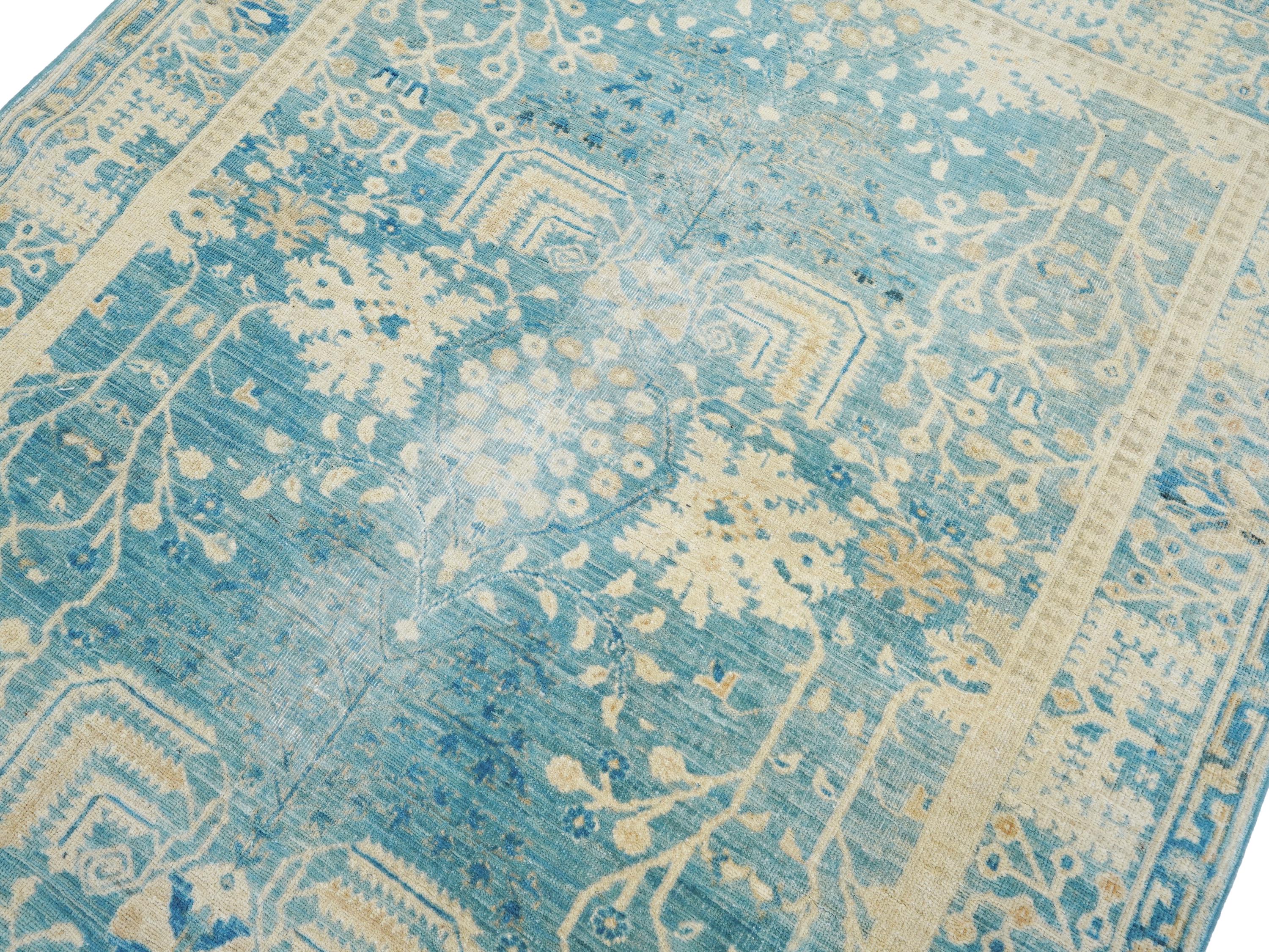5x6 Ft Blue Serapi Rug - Hand Knotted Oriental Antique Rug - Persian Style