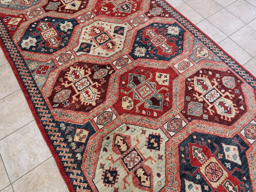 6x12 Ft Blue & Red Sarkisla Rug - Afghan Wool Area Rug - Geometric Design