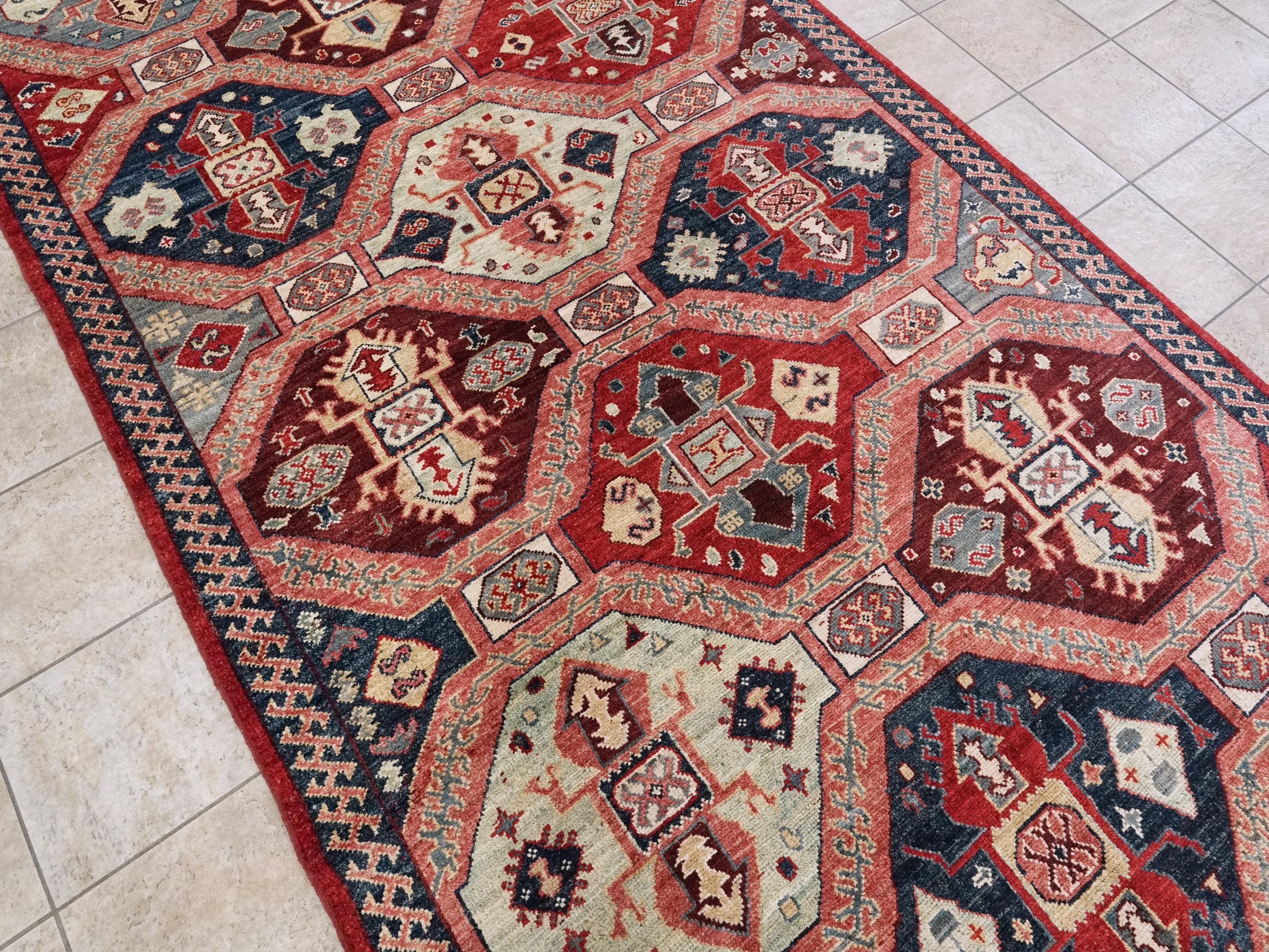 6x12 Ft Blue & Red Sarkisla Rug - Afghan Wool Area Rug - Geometric Design