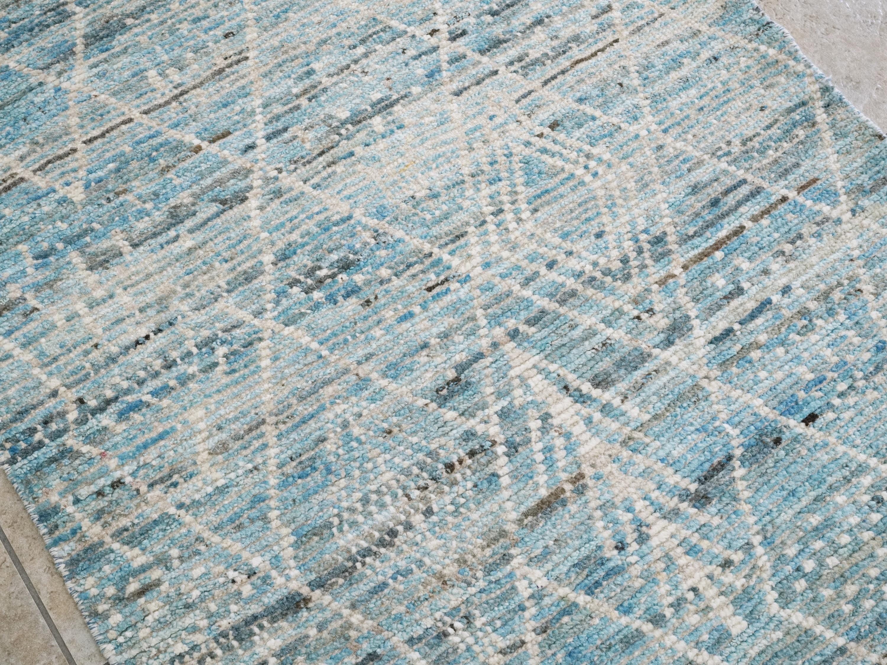 4x4 Ft Blue Moroccan Rug - Hand Knotted Wool Rug
