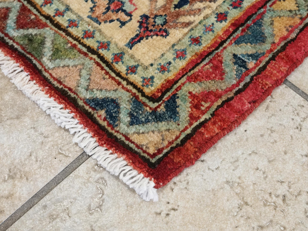 2x3 Ft Hand Knotted Red Heriz Rug - Afghan Wool Doormat