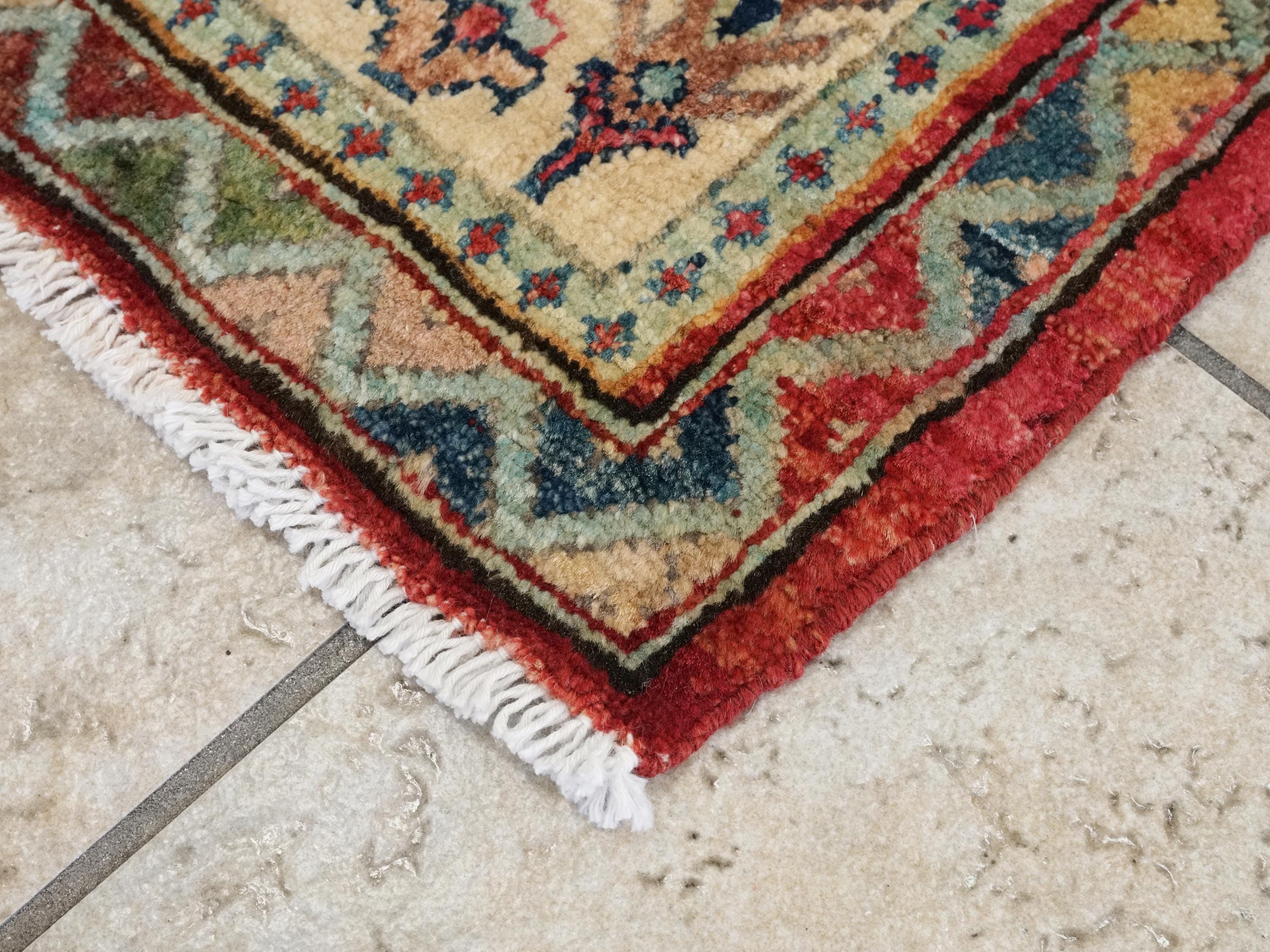 2x3 Ft Hand Knotted Red Heriz Rug - Afghan Wool Doormat