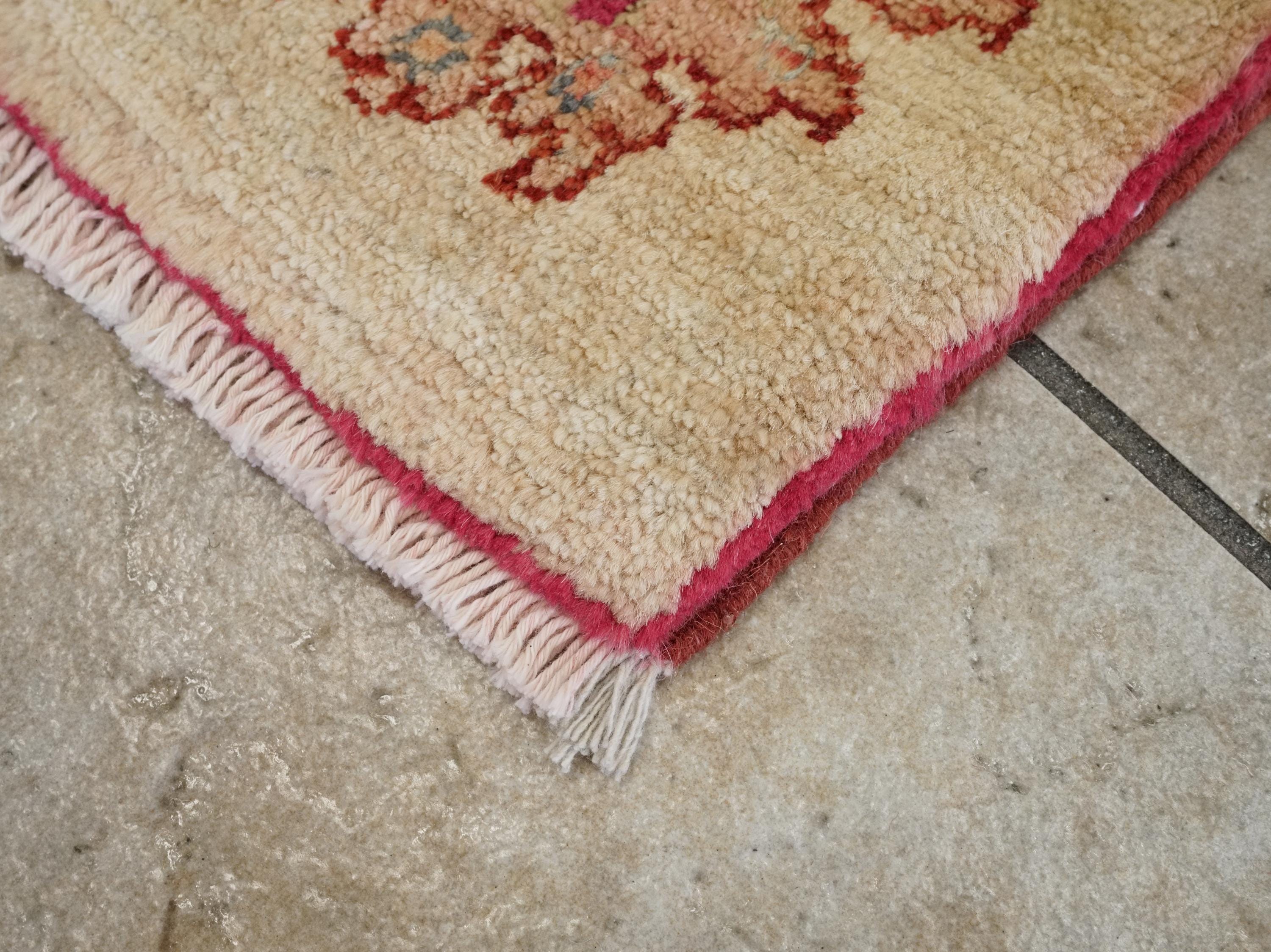 1x2 Ft Yellow Serapi Rug - Hand-Knotted Ghazni Wool - Floral Accent Rug