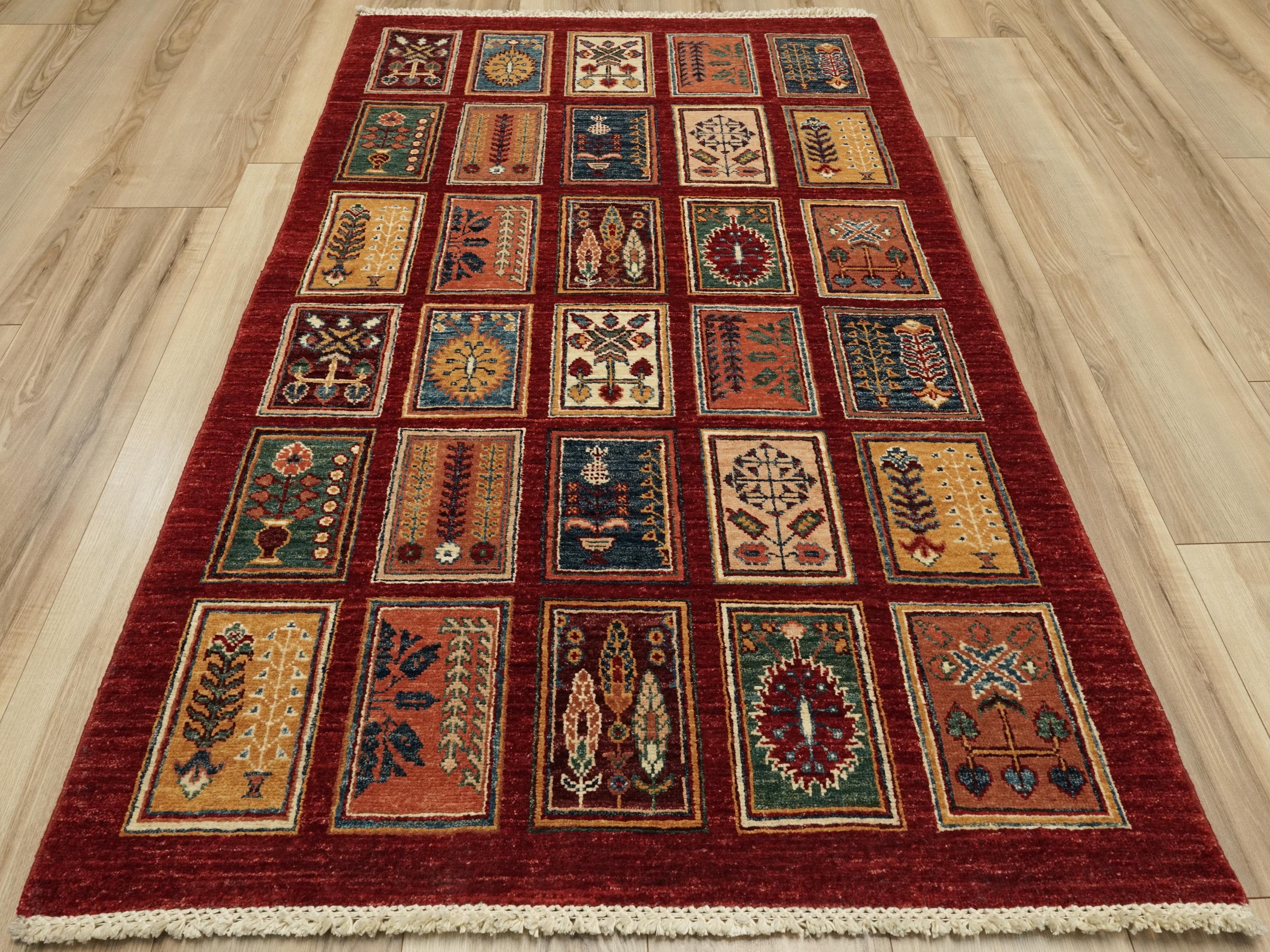 3x5 Ft Red Heriz Rug - Handmade Afghan Area Rug - Garden Design
