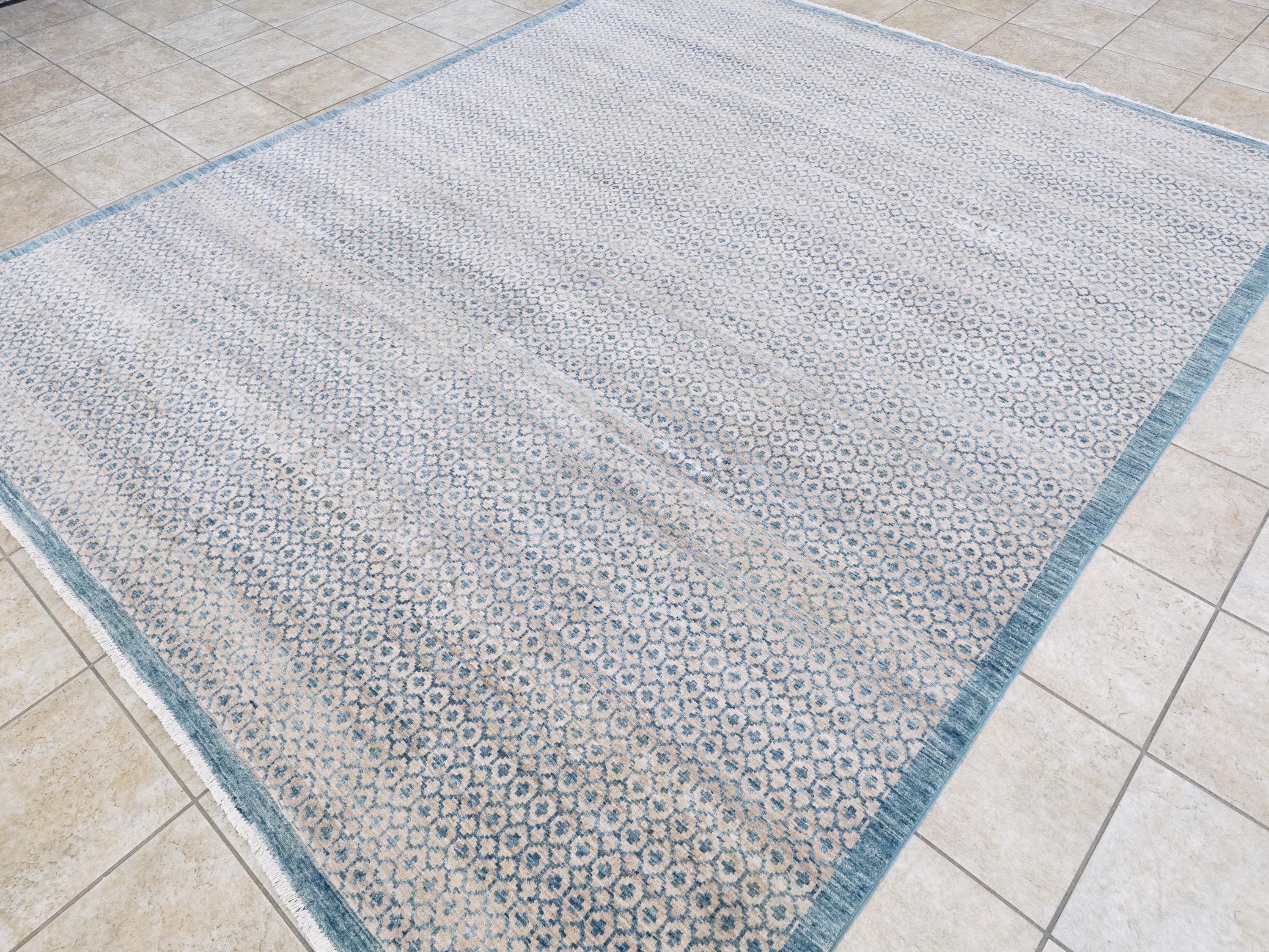 8x10 Ft Light Blue Gabbeh Rug - Hand Knotted Wool Oriental Rug - Contemporary Design