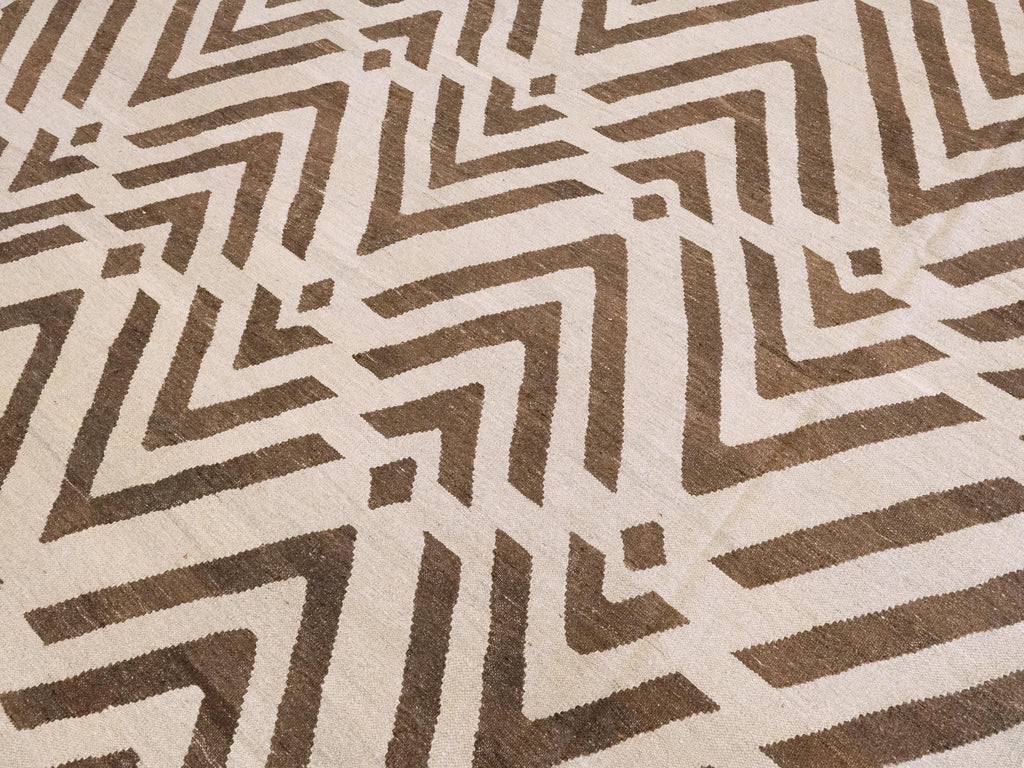 9x12 Ft Brown & Beige Killim Rug - Flat Weave Area Rug