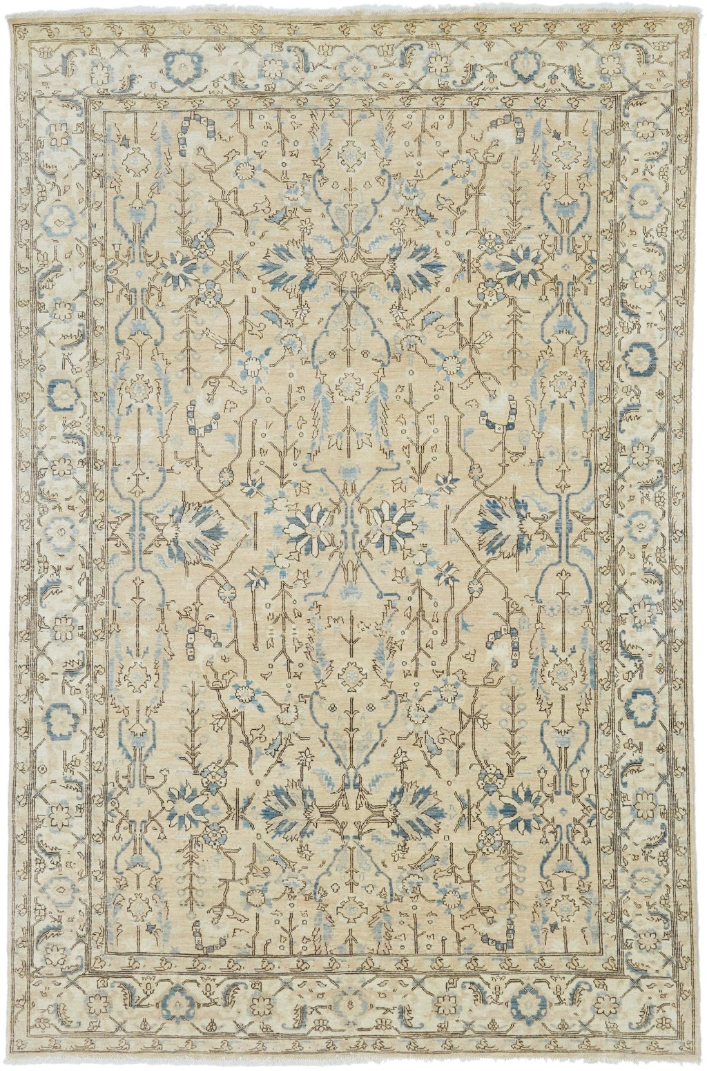 6x9 Ft Hand Knotted Bidjar Rug - Beige & Blue Persian Antique