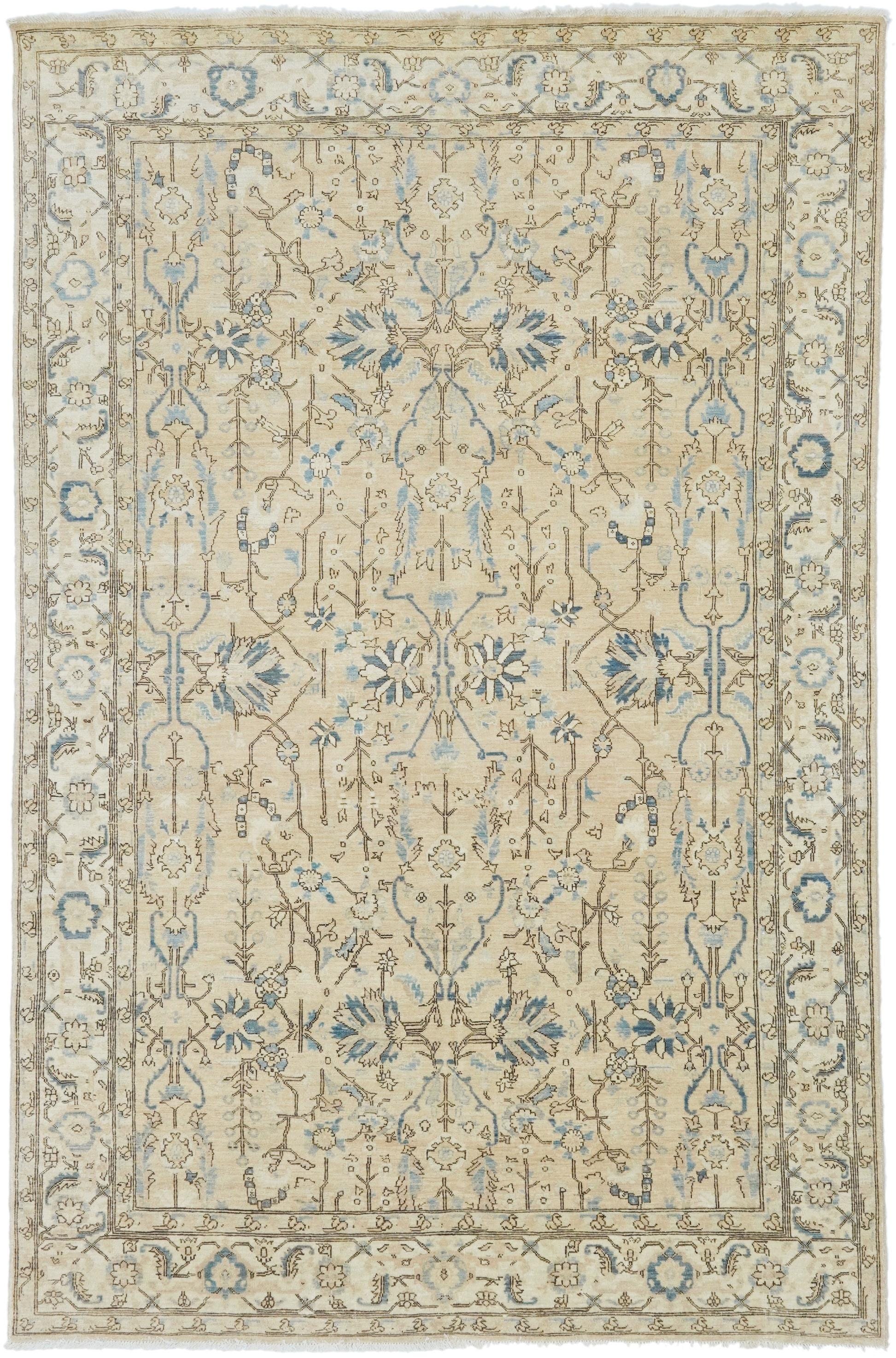 6x9 Ft Hand Knotted Bidjar Rug - Beige & Blue Persian Antique