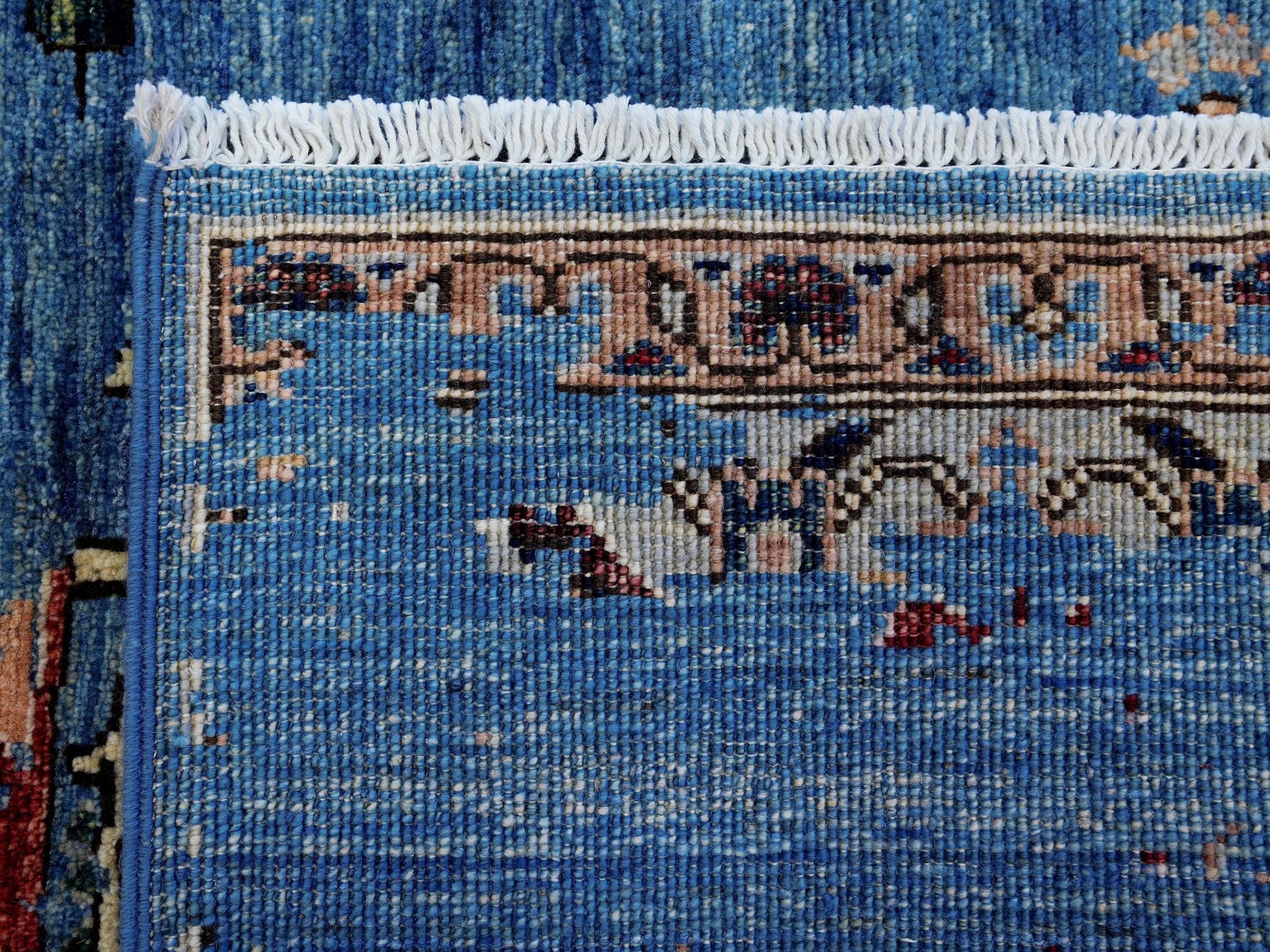 6x9 Ft Blue Serapi Rug - Traditional Wool Rug - Broken Design