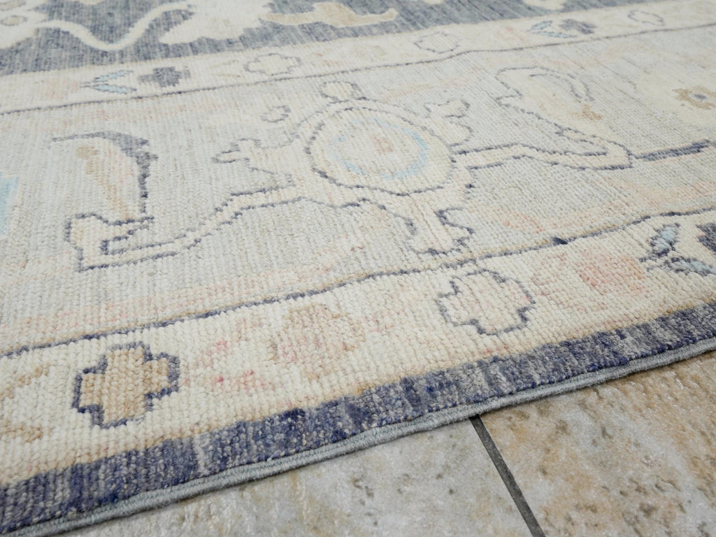 10x14 Ft Light Black Oushak Rug - Hand Knotted Afghan Rug - Turkish Floral Design