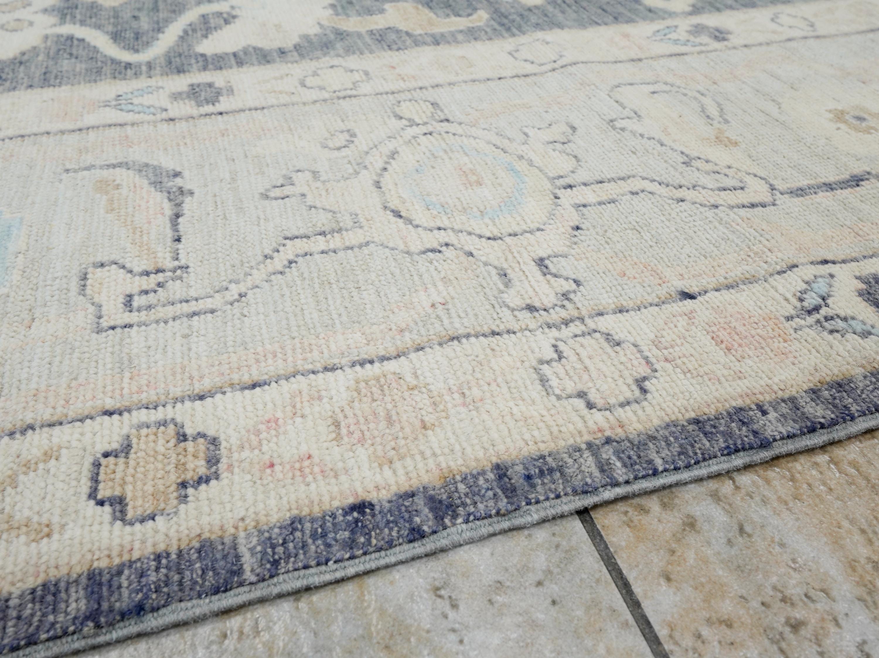 10x14 Ft Light Black Oushak Rug - Hand Knotted Afghan Rug - Turkish Floral Design