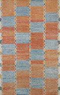 7x10 Ft Hand Knotted Afghan Wool Rug: Orange & Blue Moroccan Rug