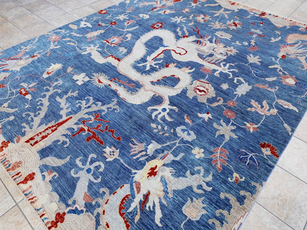 9x12 Ft Blue Dragon Rug - Afghan Oriental Area Rug