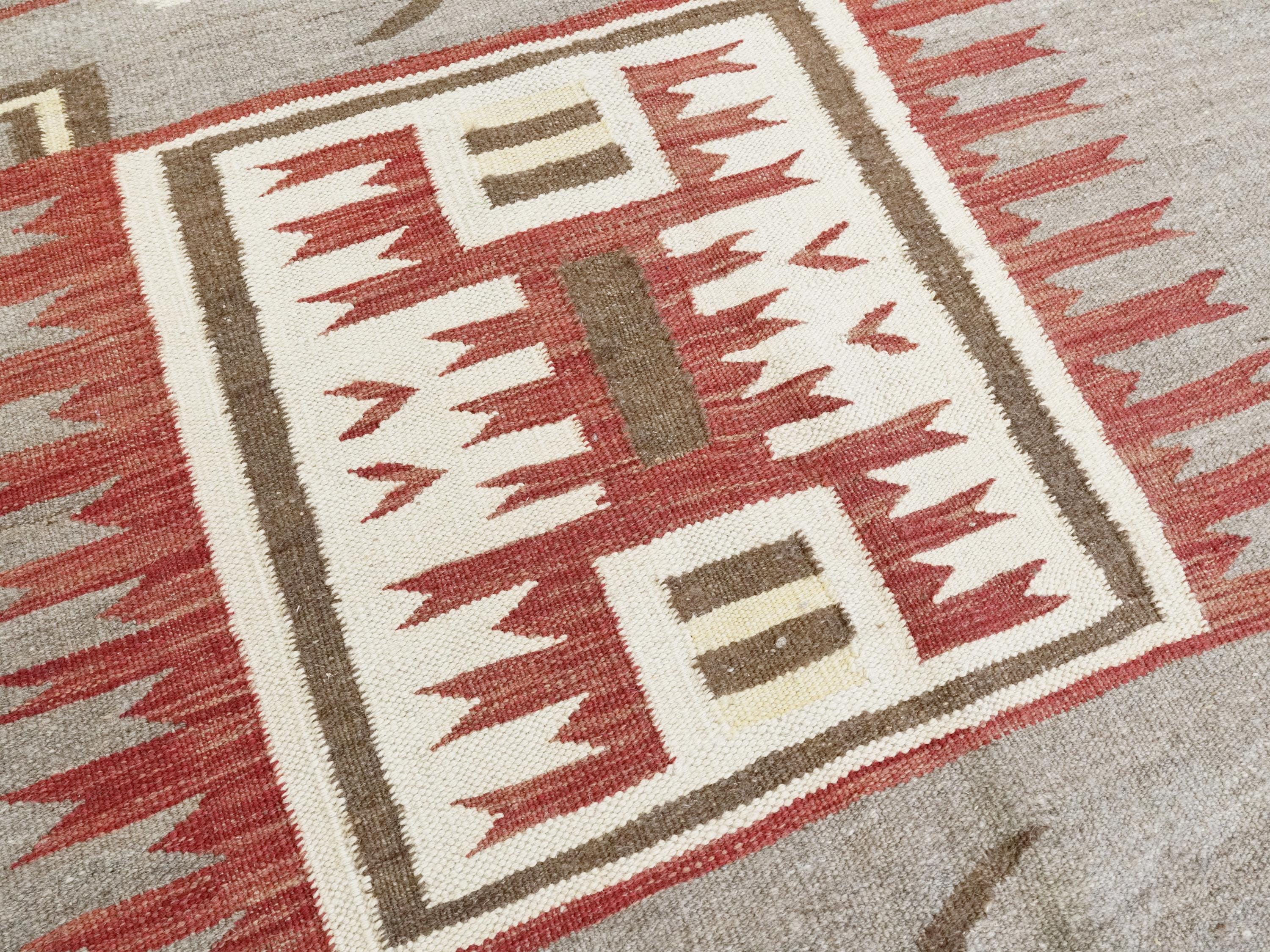8x9 Ft Red Navajo Rug - Traditional Flat Weave - Tribal Design