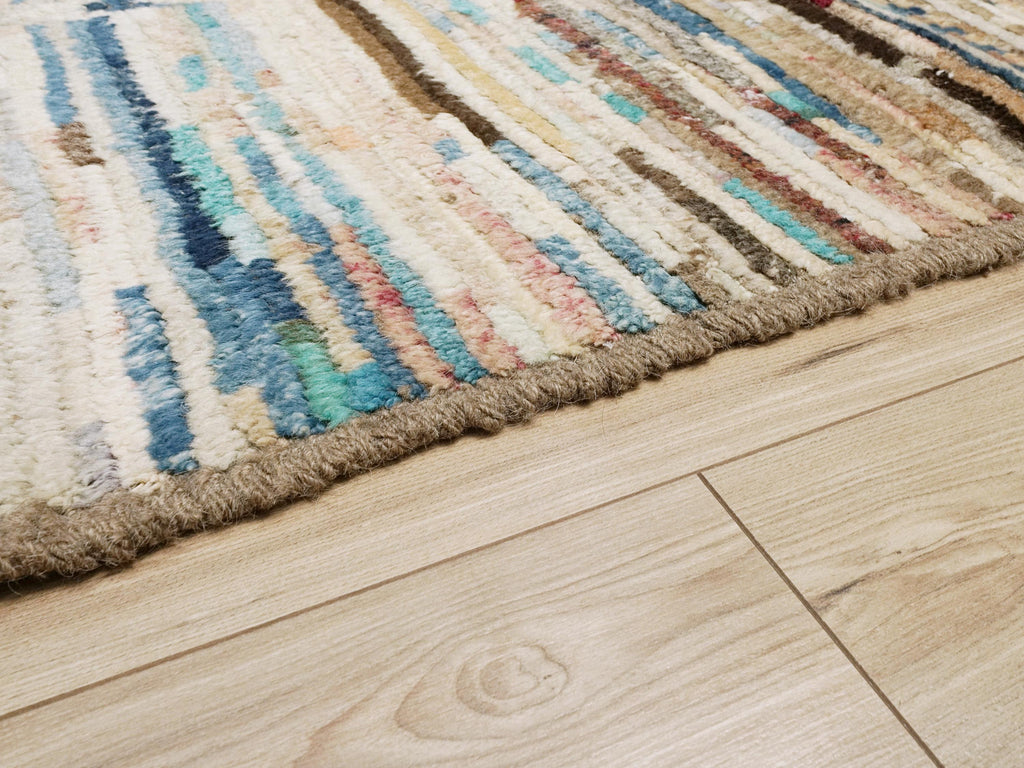 5x8 Ft Beige & Blue Moroccan Rug - Wool Area Rug