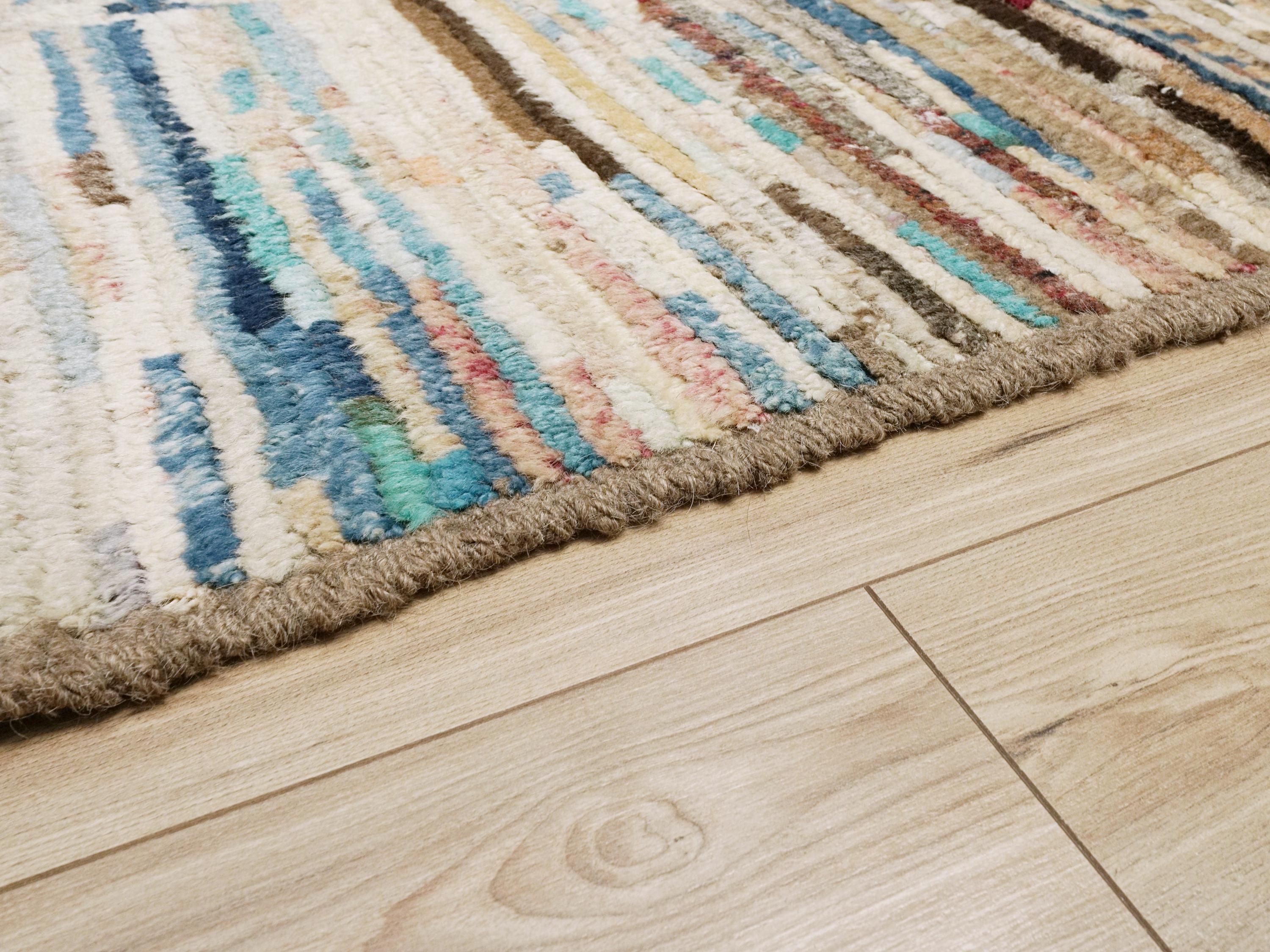 5x8 Ft Beige & Blue Moroccan Rug - Wool Area Rug