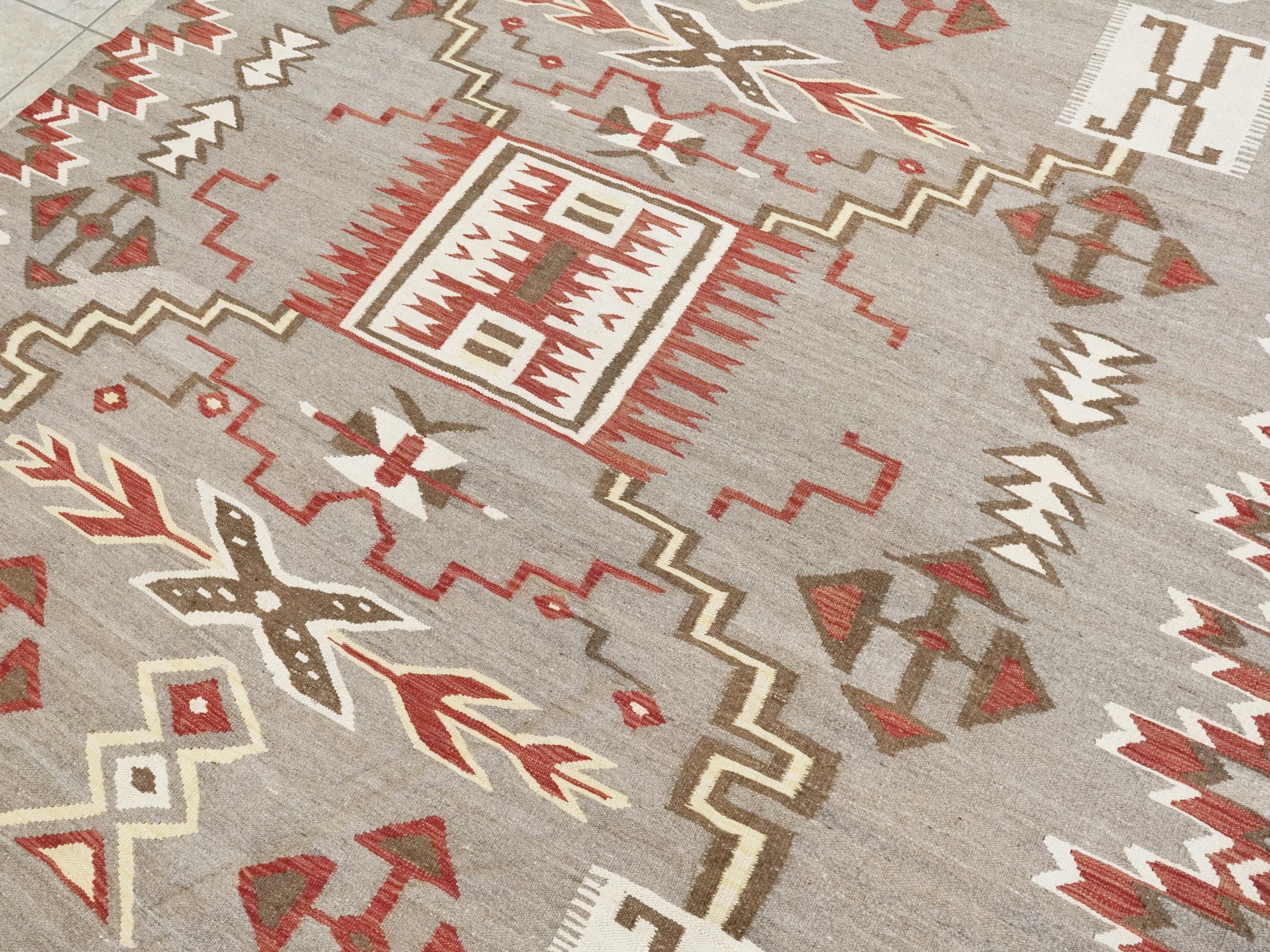 8x9 Ft Red Navajo Rug - Traditional Flat Weave - Tribal Design
