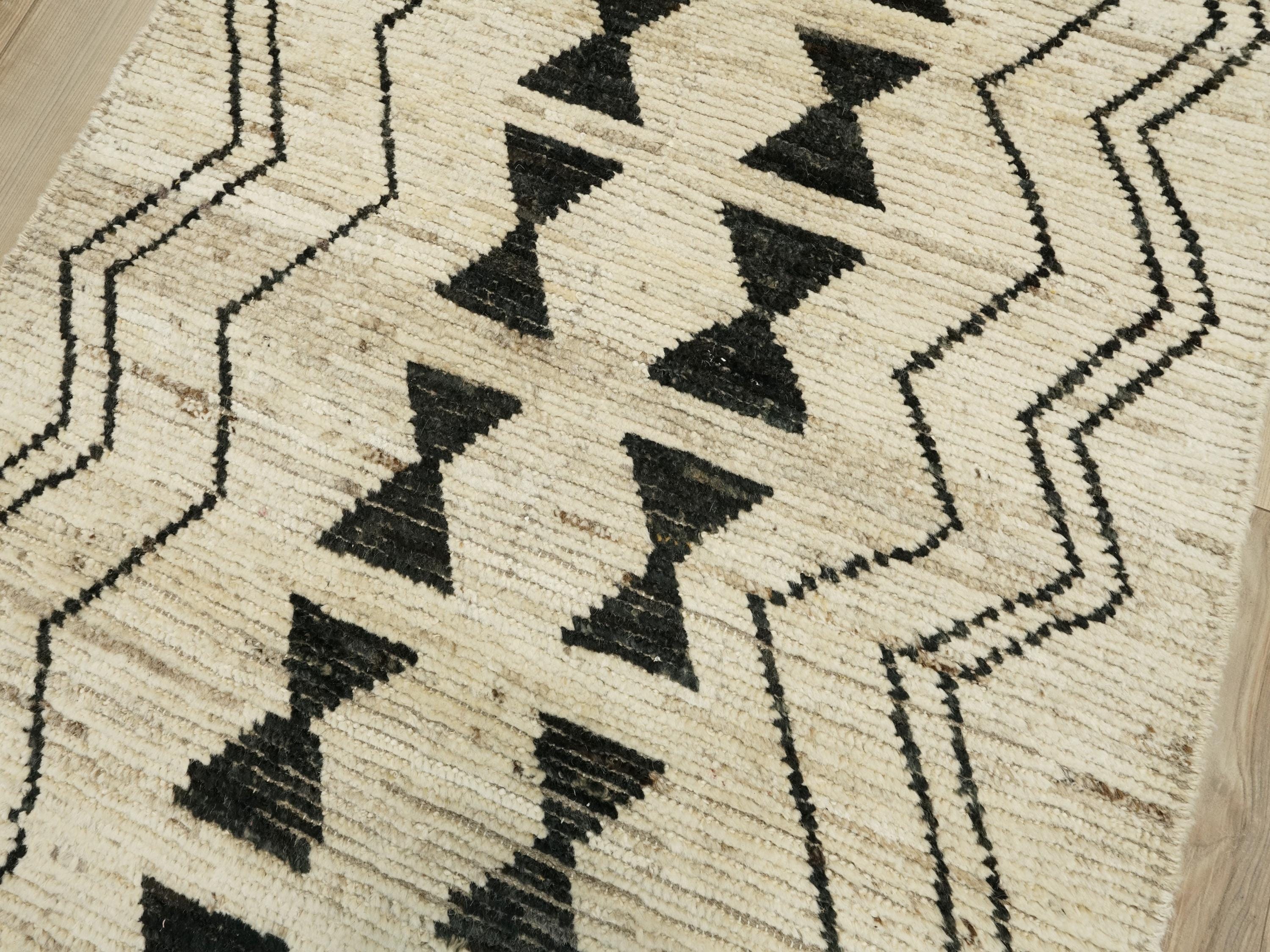 13 Ft White Moroccan Runner Rug - Handmade Wool Hallway Rug