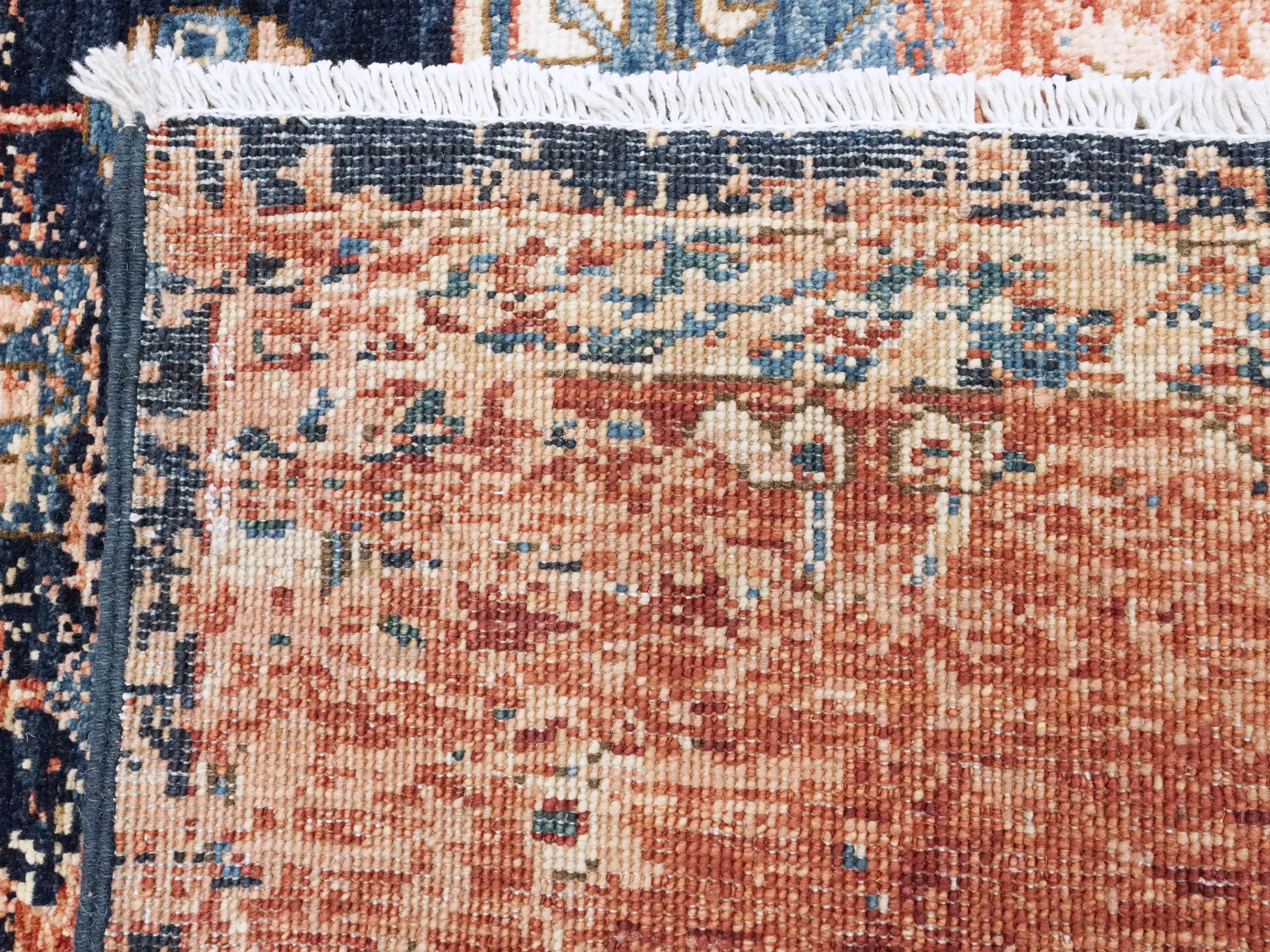 9x12 Ft Red & Blue Heriz Rug - Hand Knotted Transitional Rug