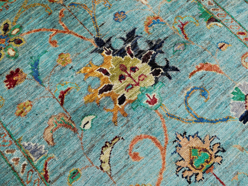 9 Ft Cyan Serapi Runner Rug - Hand Knotted Hallway Rug - Persian Design