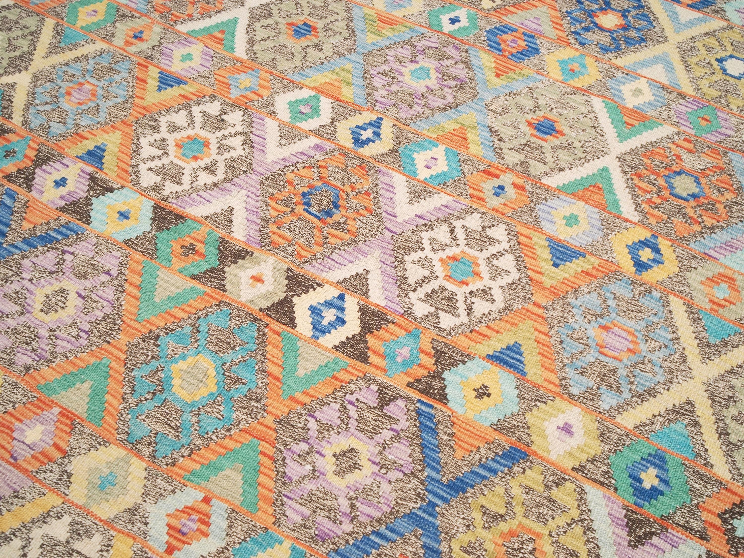 6x8 Ft Wool Kilim Rug - Brown Flat Weave - Traditional Afghan Rug